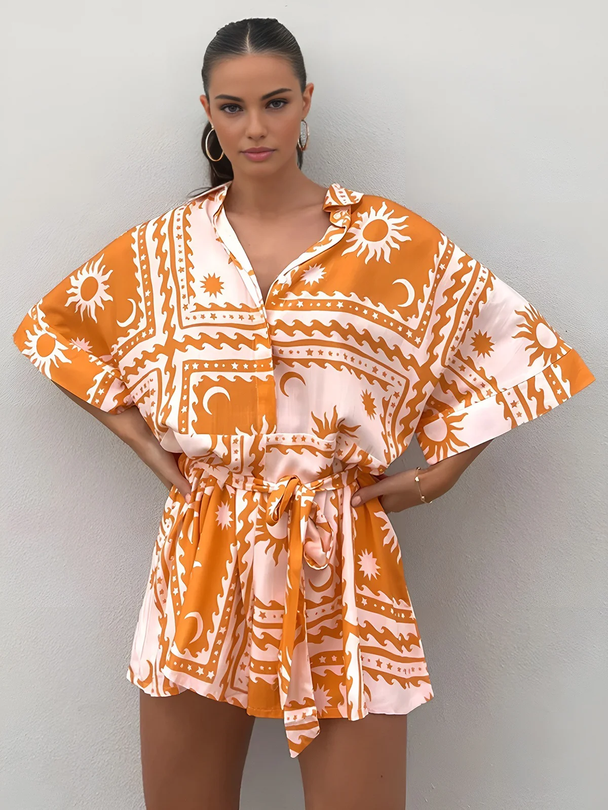 Boho Sun & Moon Pattern Short Jumpsuit - Image 4