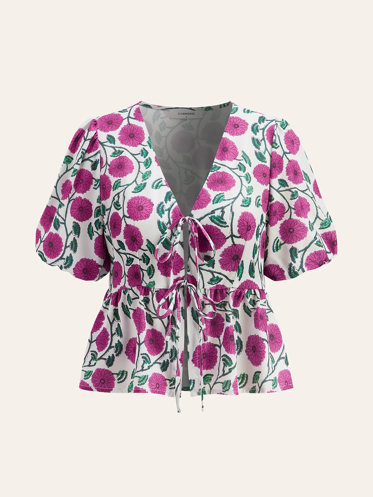 Boho V-Neck Drawstring Puff Sleeve Skirt Set - Image 2