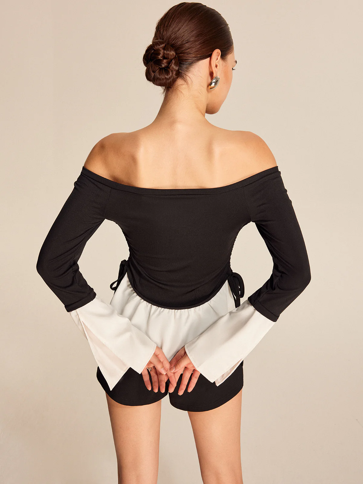 Bold Contrast Off-Shoulder Straight Neck Blouse - Image 6