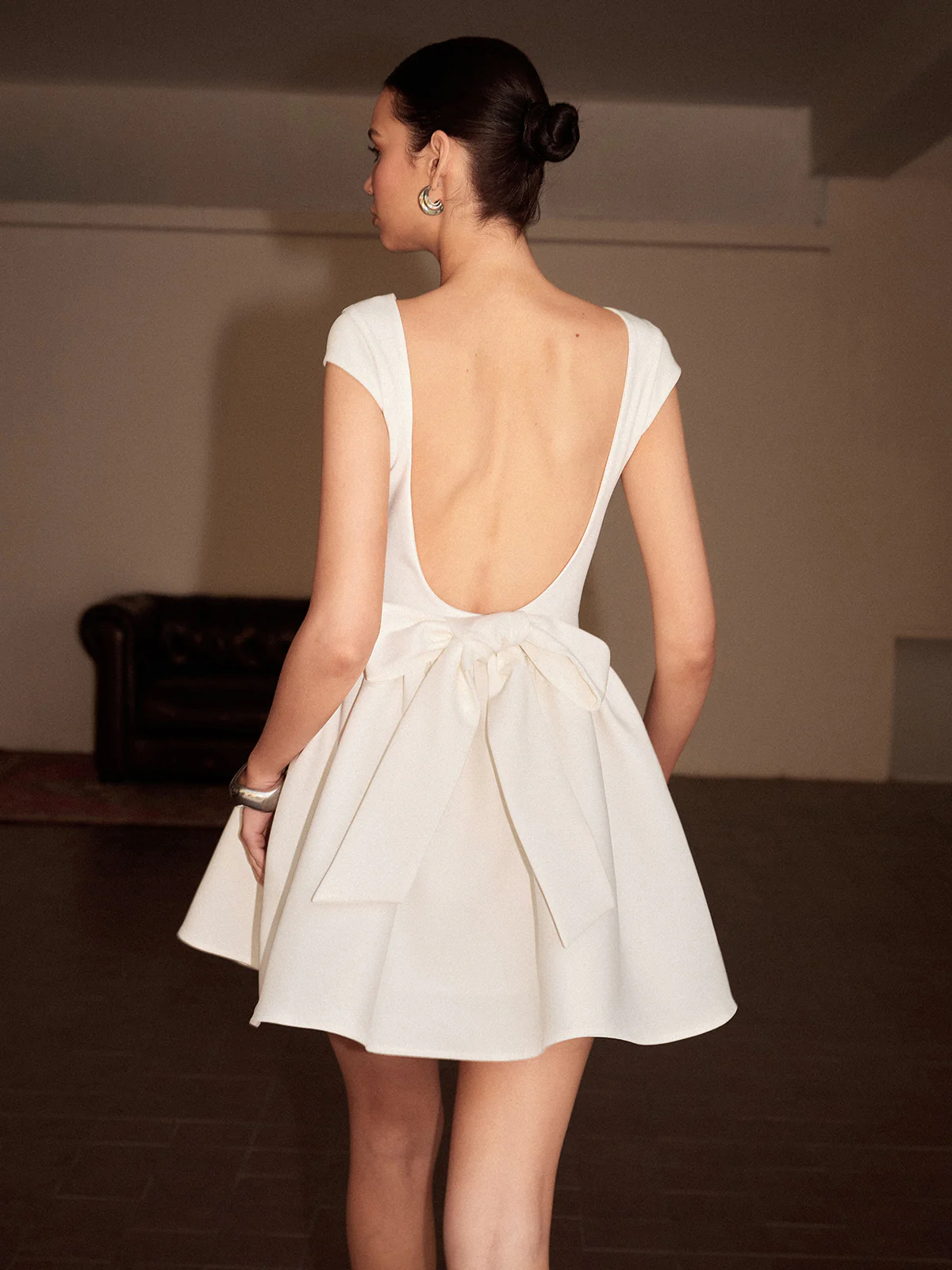 Bow Backless Pleated Short Dress - Image 6