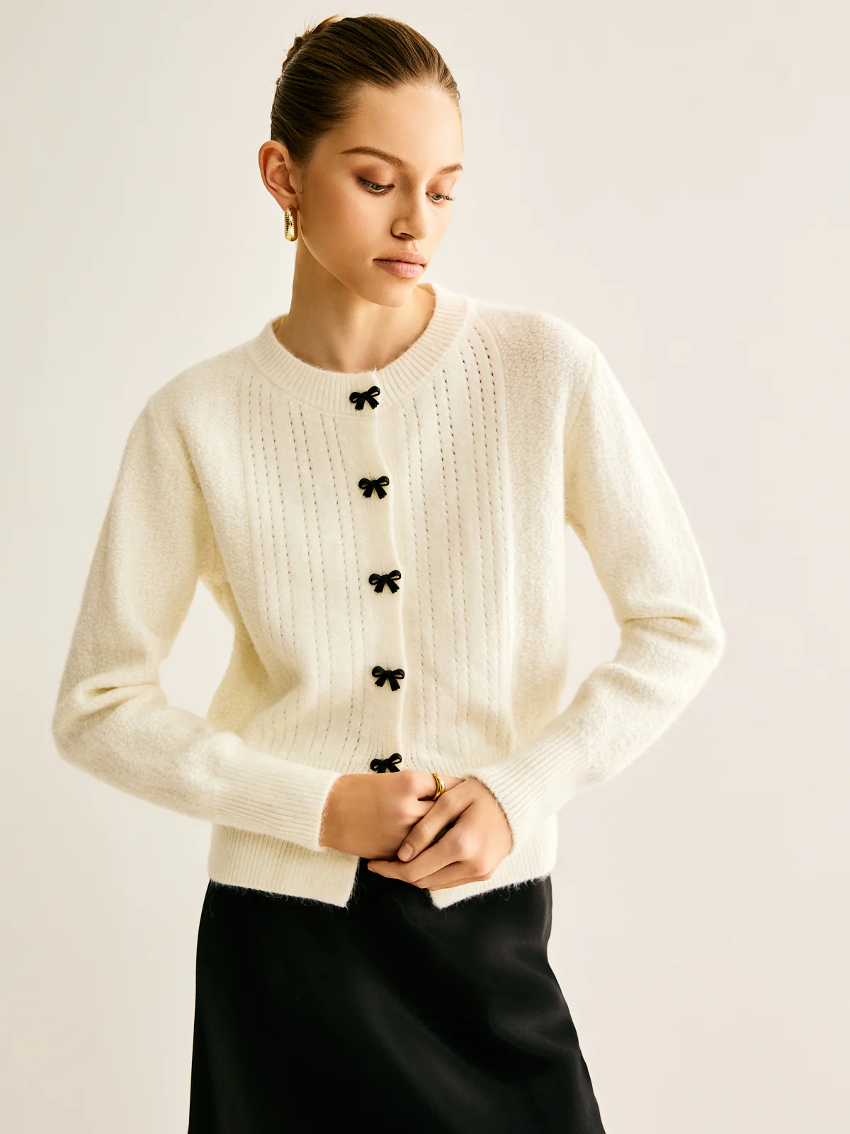 Bow Button Panel Cardigan - Image 3