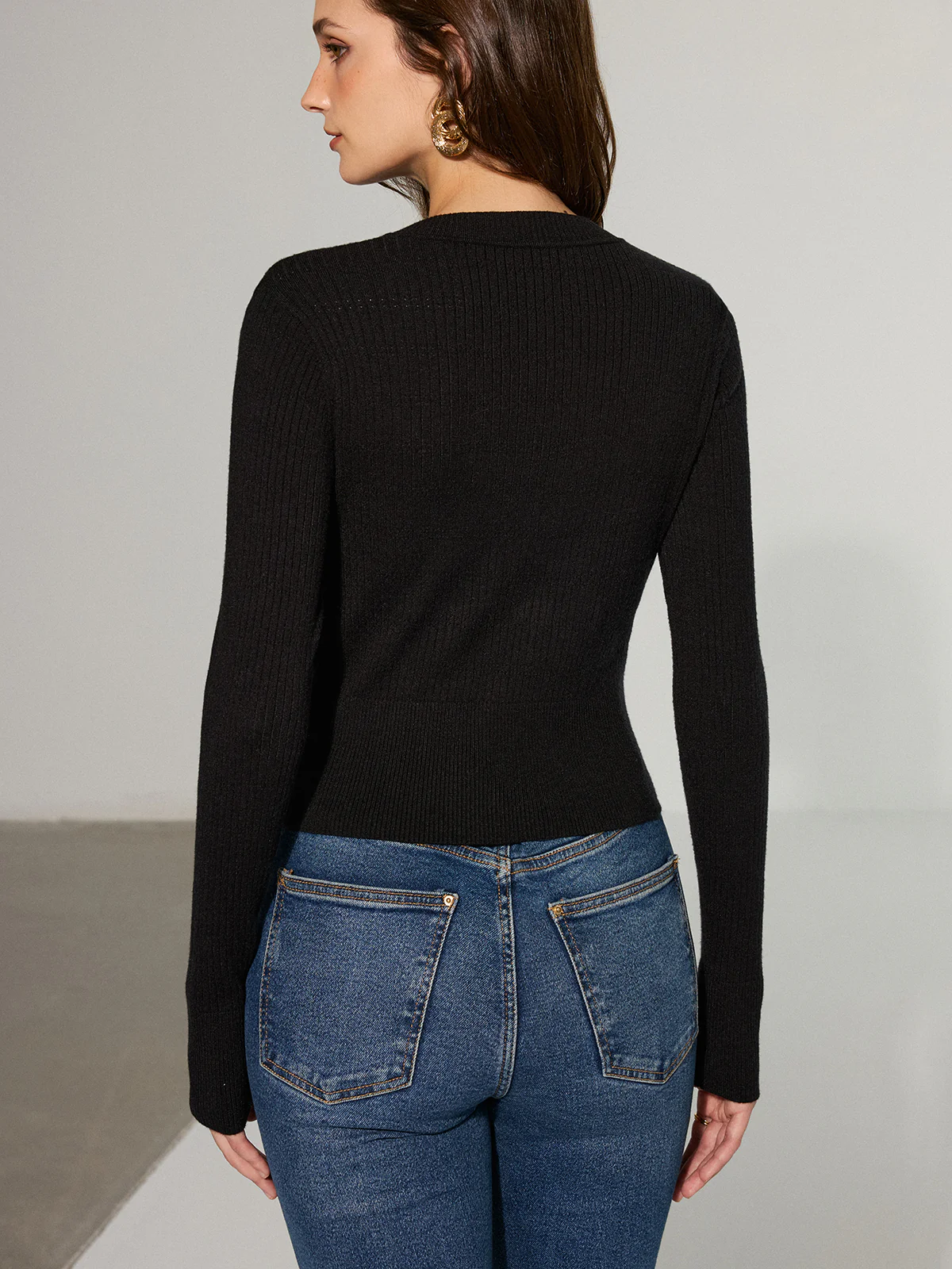Bow Cut-Out Ribbed Knit Top - Image 6