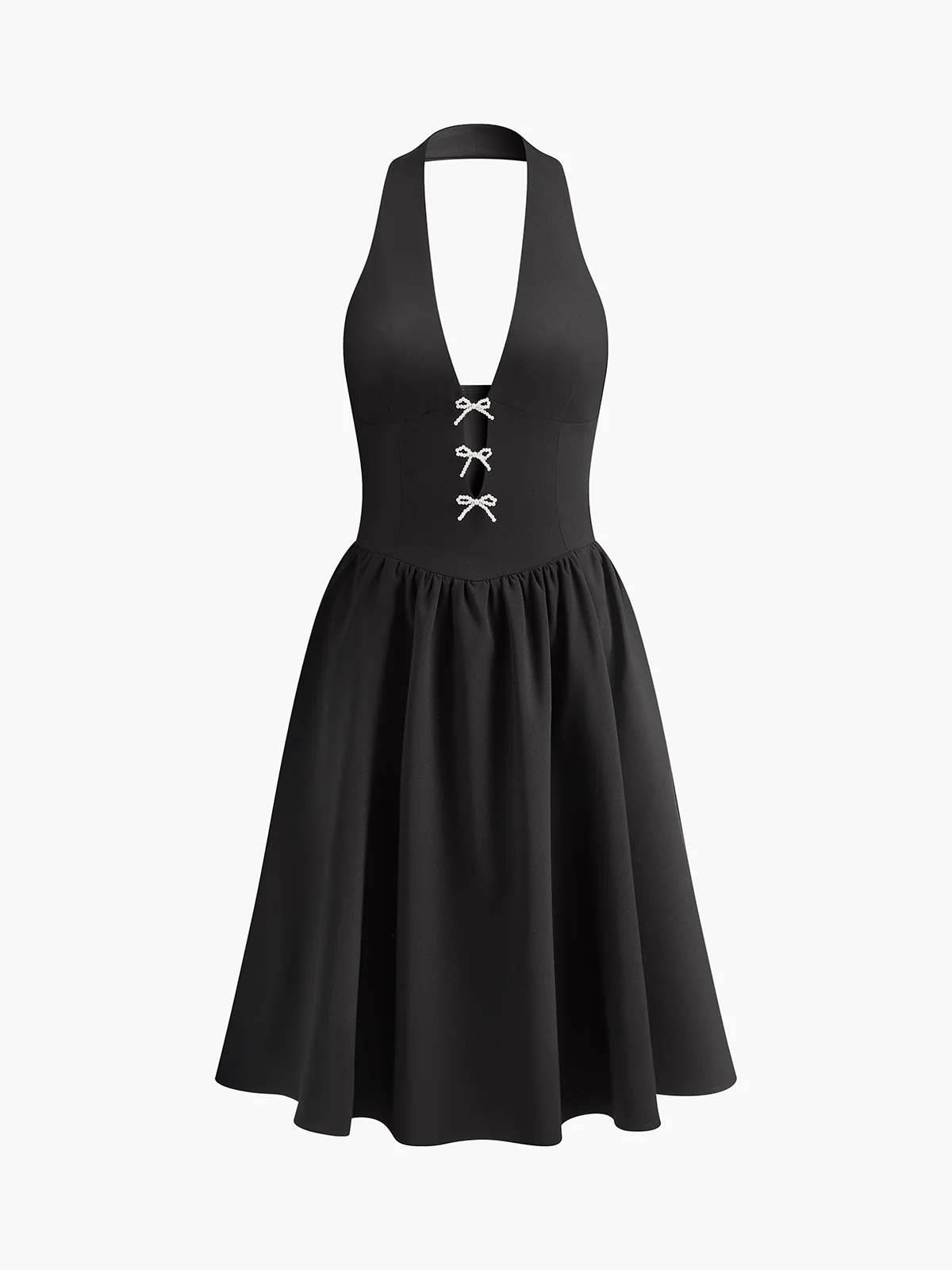 Bow-Decor Cutout Pleated Halter Short Dress - Image 7