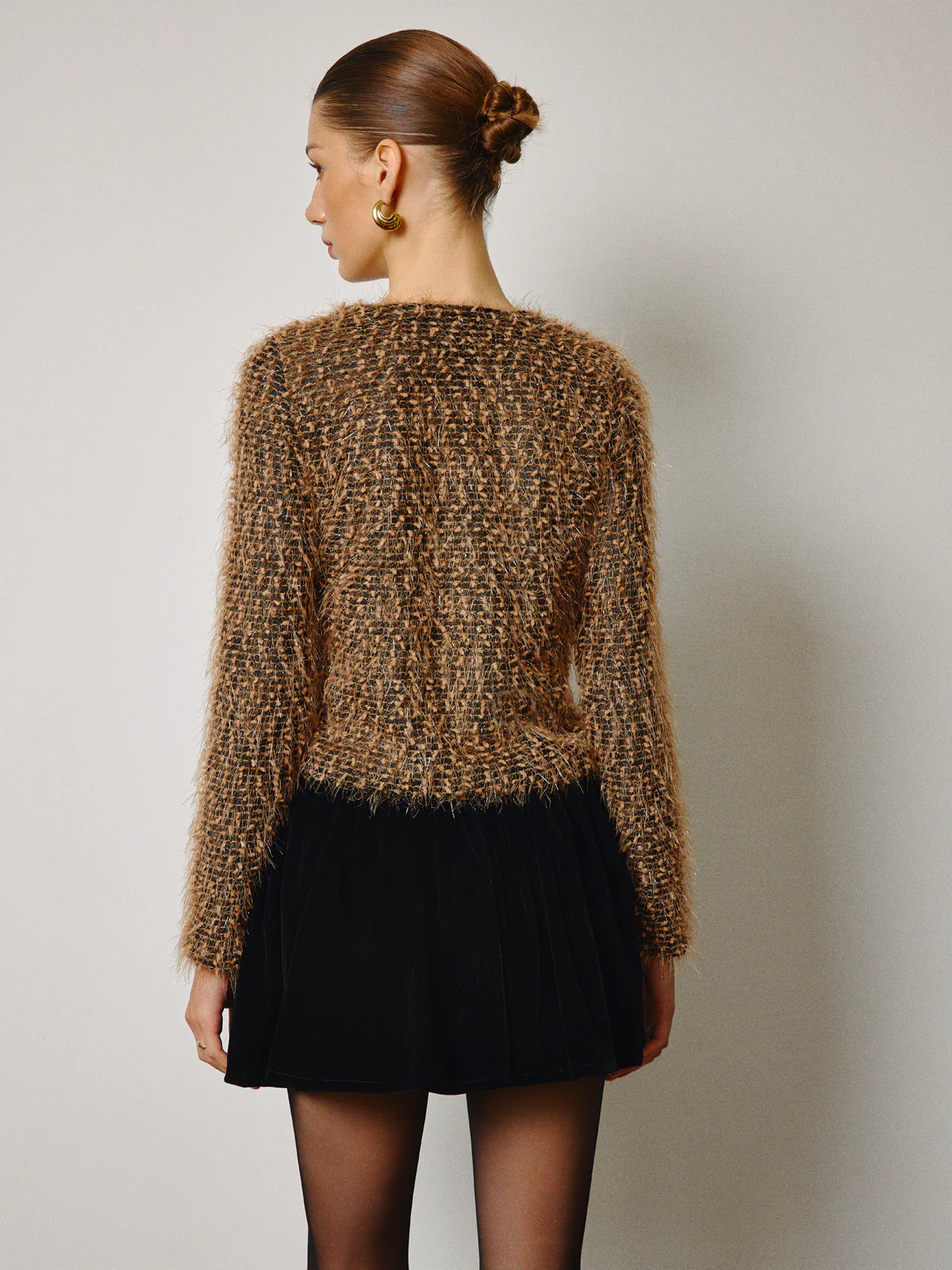 Bow Decor Purl Short Blouse - Image 5