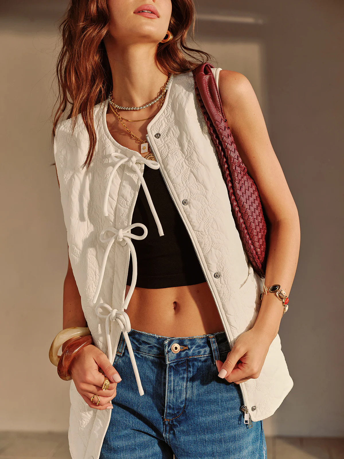 Bow-Decor Zipper Vest - Image 4