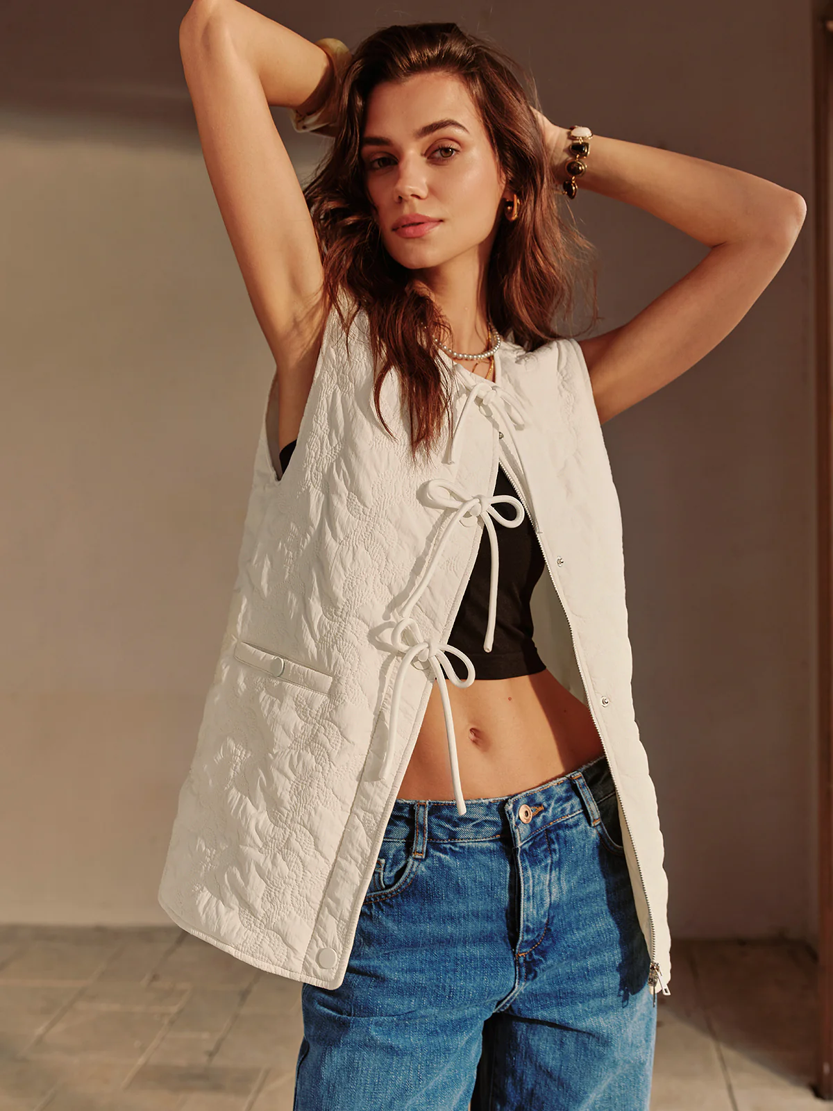 Bow-Decor Zipper Vest - Image 5