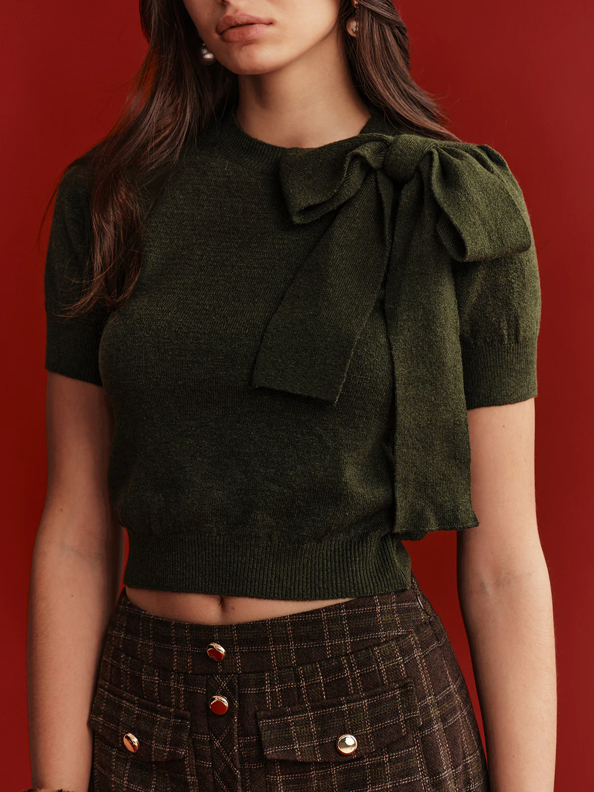 Bow Detail Knit Crop Top - Image 3