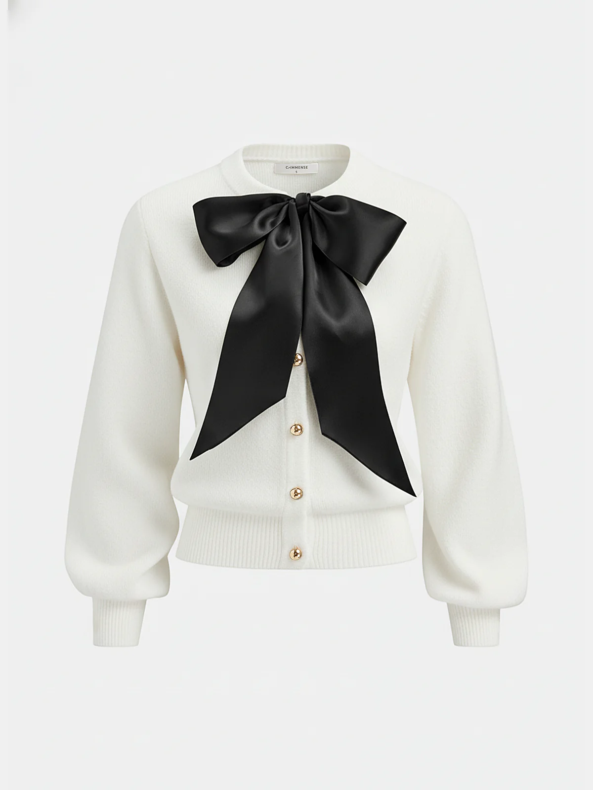 Bow Detail Metal Button Knit Cardigan - Image 5