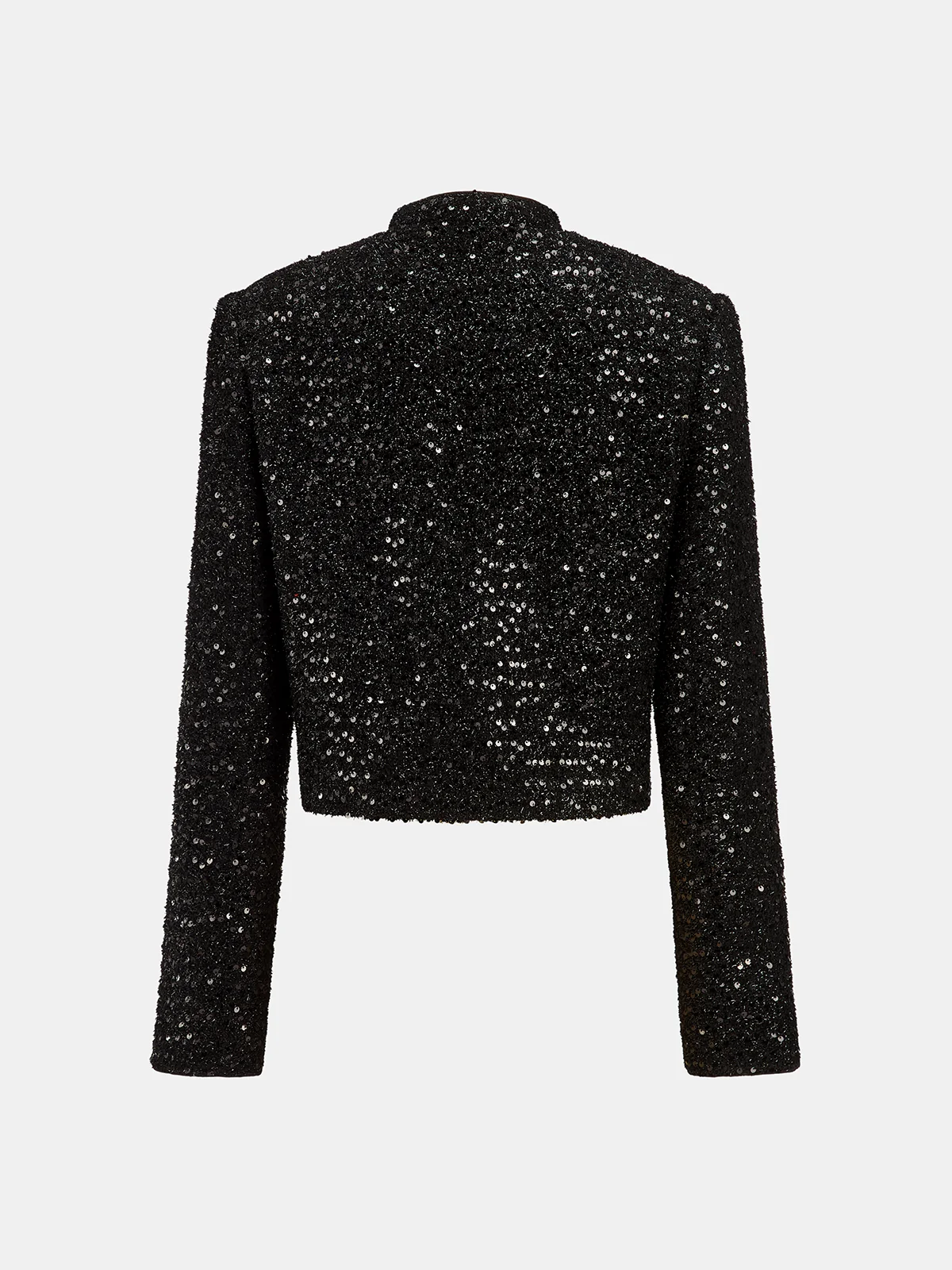 Bow Detail Sequined Tweed Cropped Jacket - Image 2
