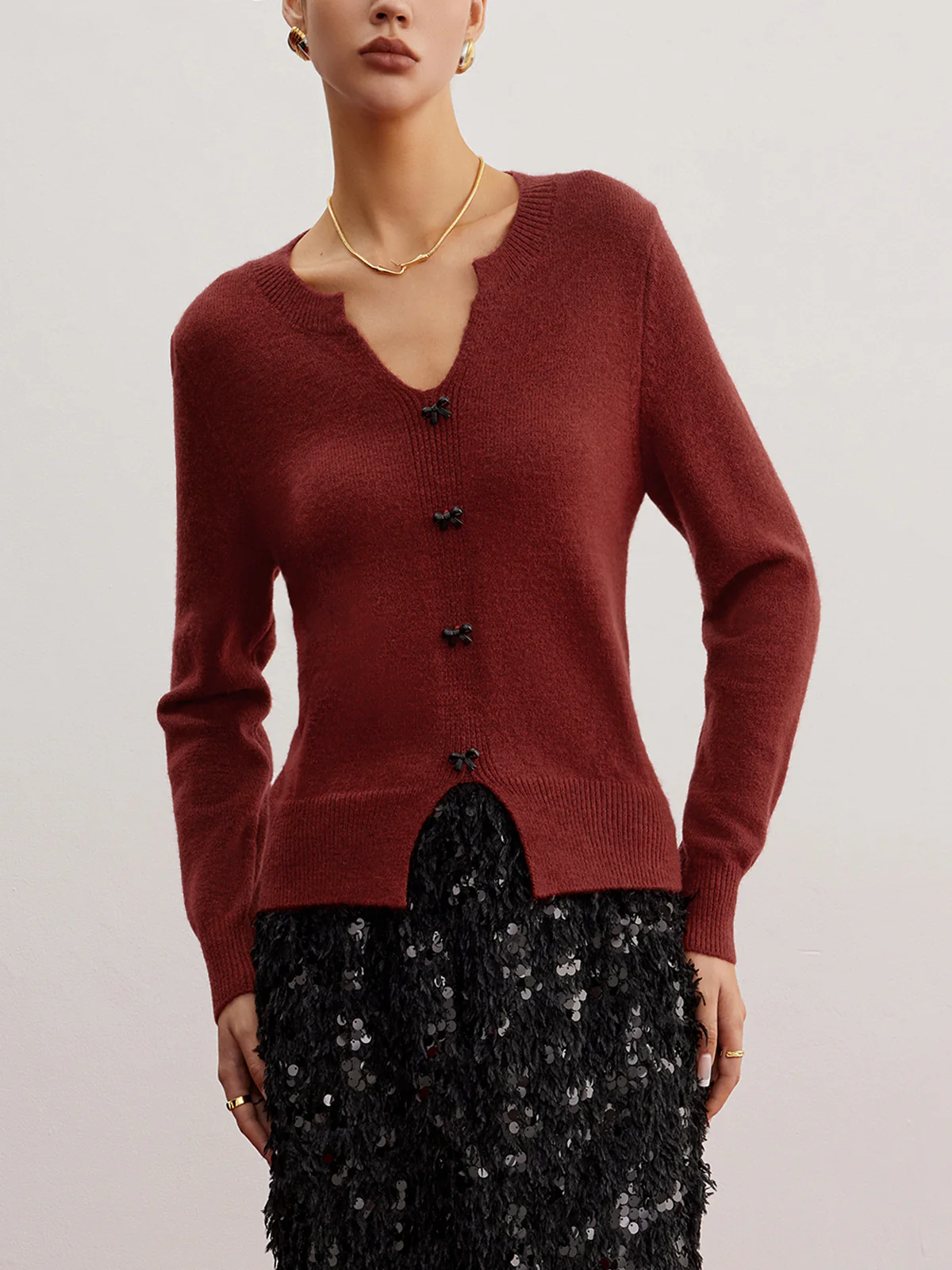Bow Detail Split Pullover Sweater - Image 3