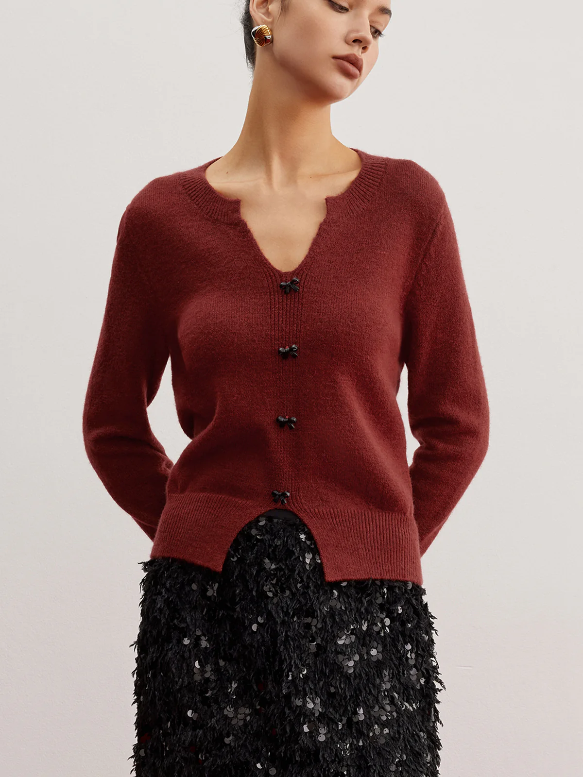 Bow Detail Split Pullover Sweater - Image 4