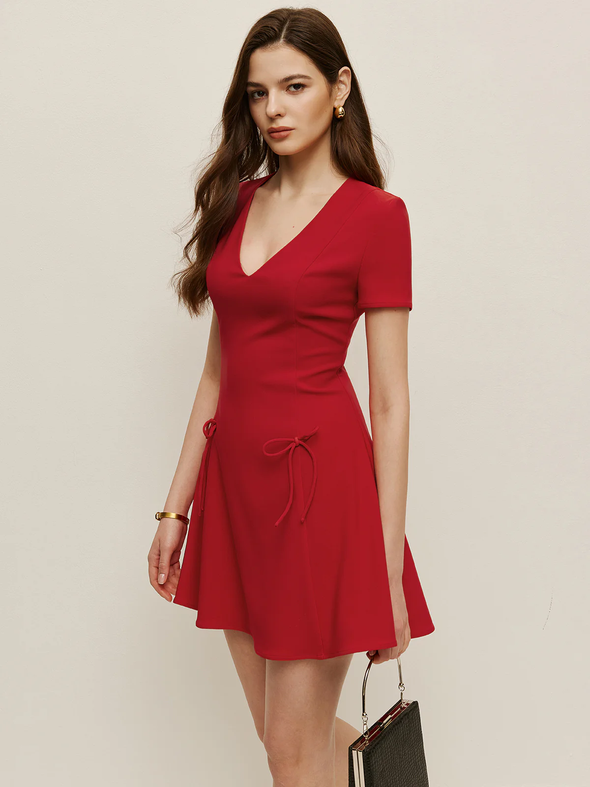 Bow Detail V-Neck Dress - Image 4