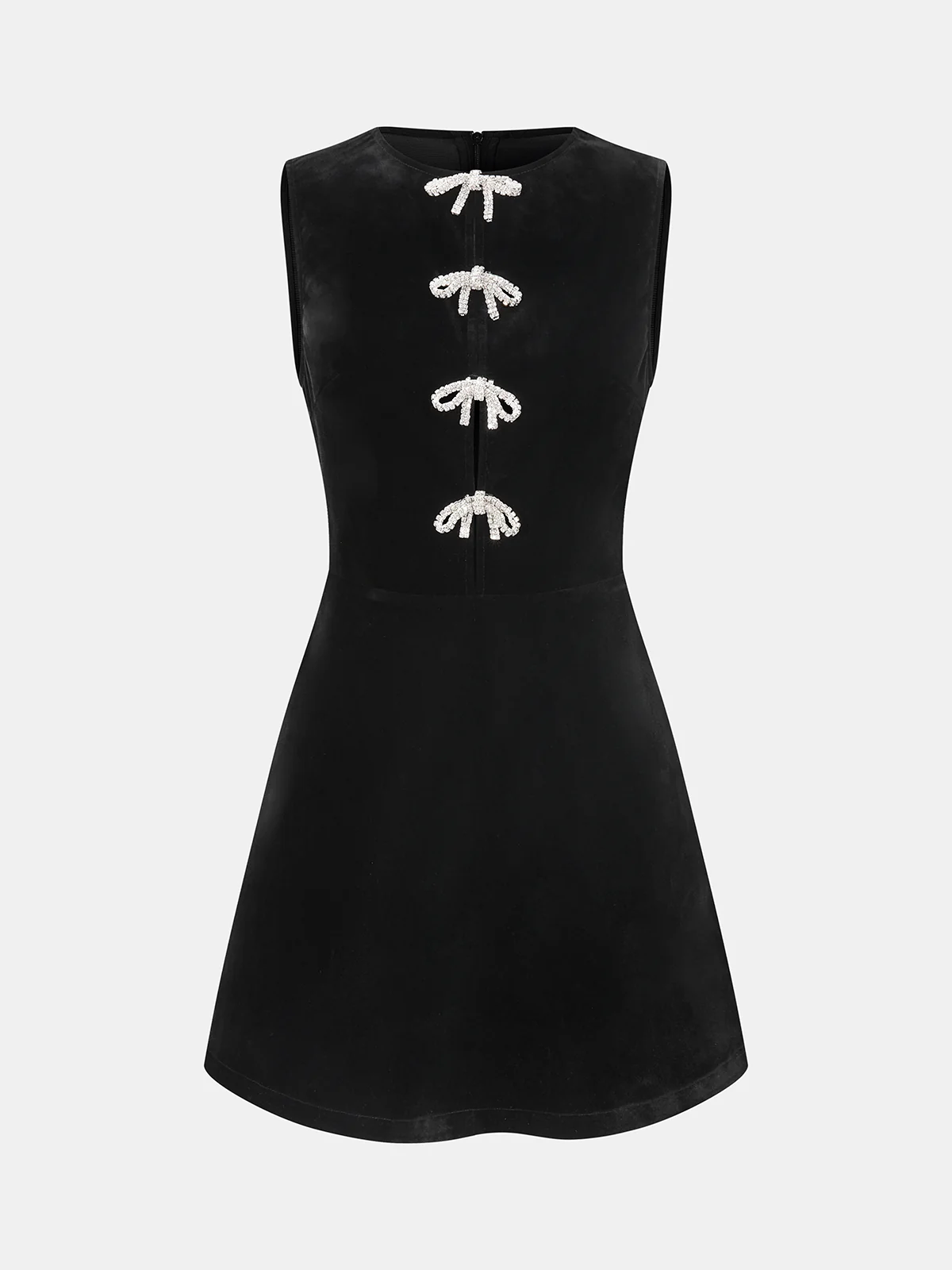 Bow Embellished Velvet Sleeveless Mini Dress