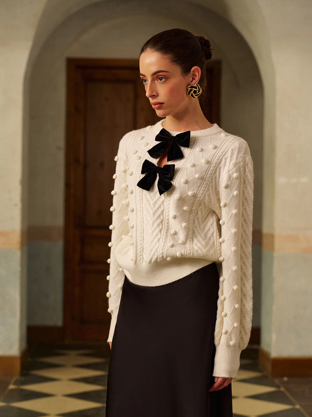 Bow Front Knit Ball-Decor Sweater - Image 6