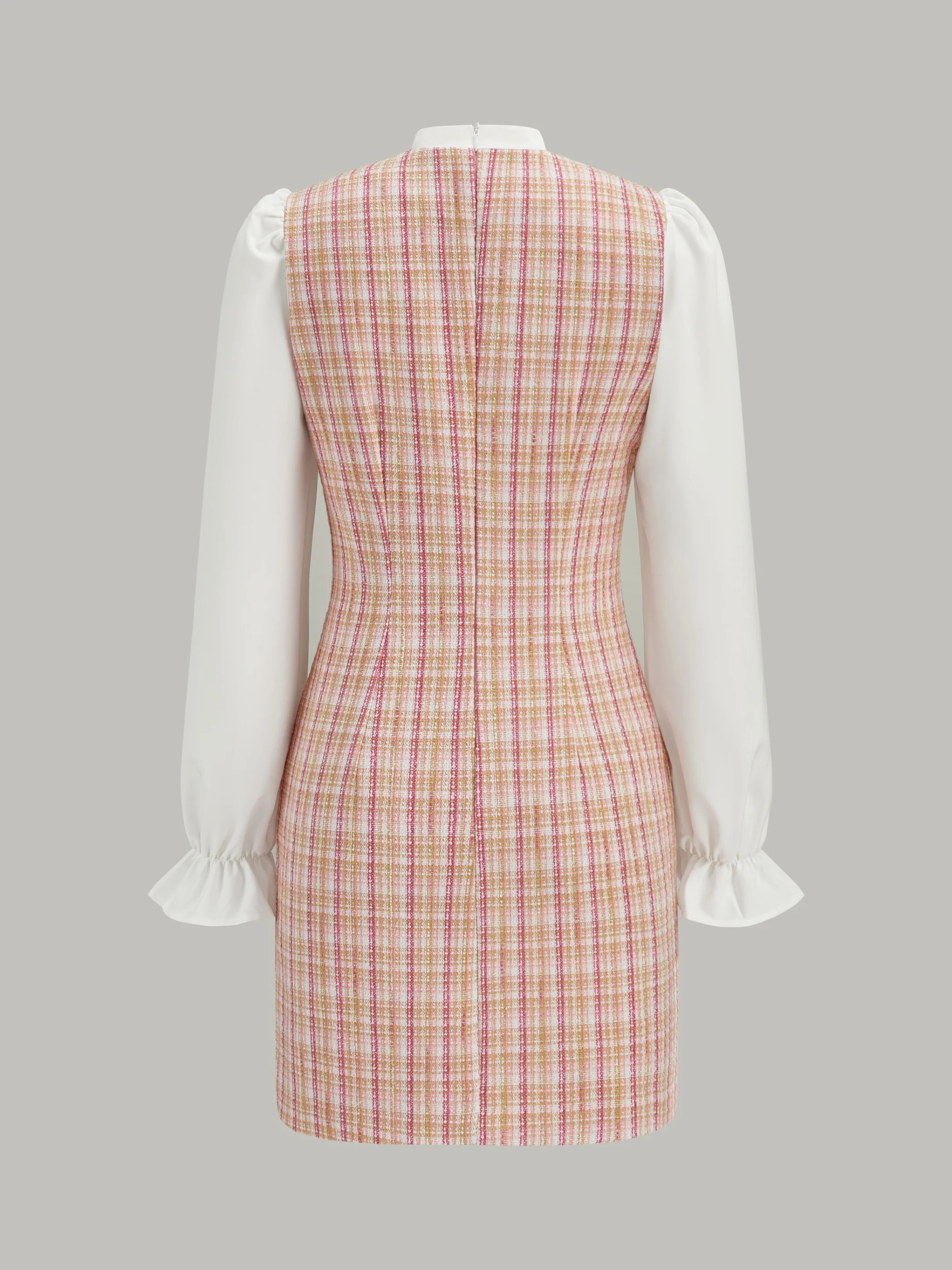 Bow Neckline Tweed Paneled Mini Dress - Image 2