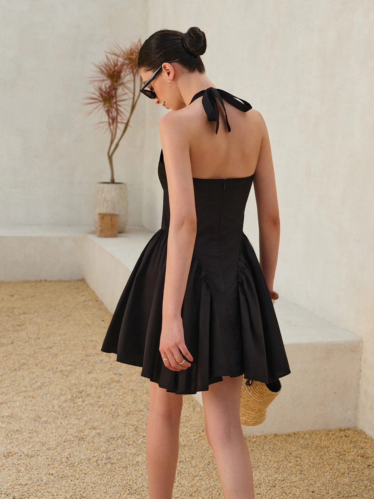 Bow Tie Pleated Halter Dress - Image 3