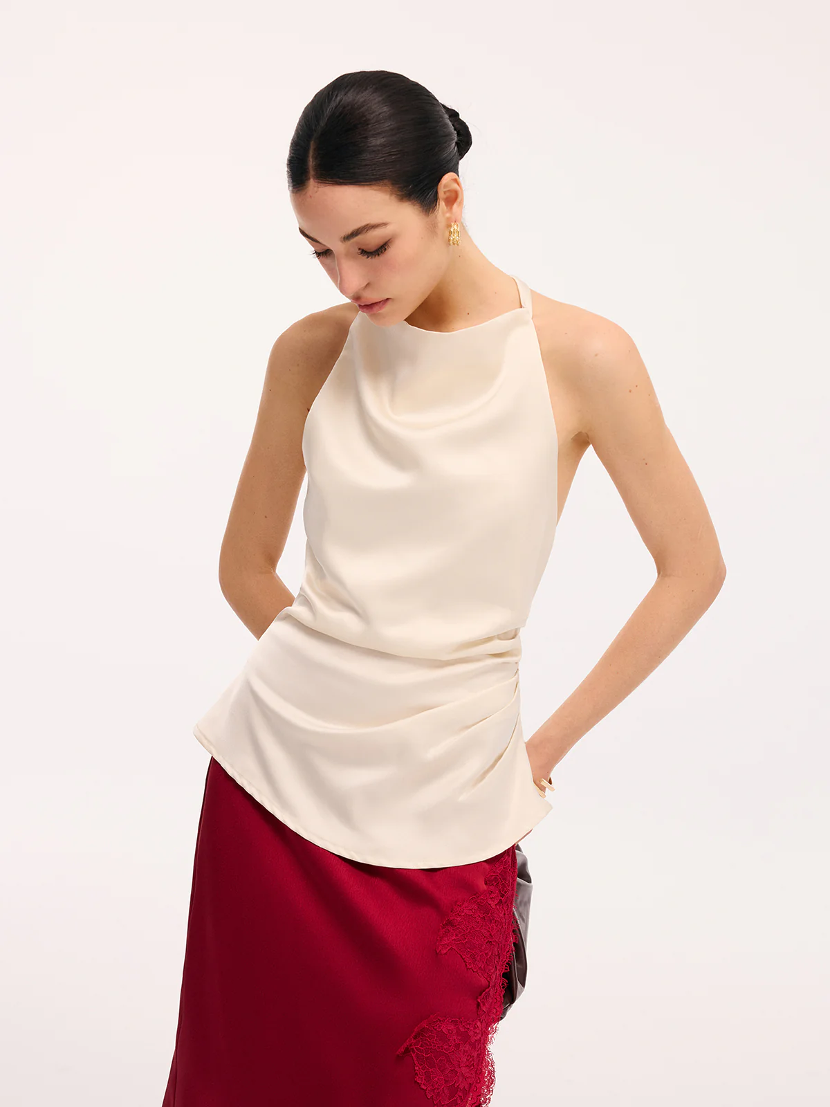Braided Back Detail Satin Halter Top