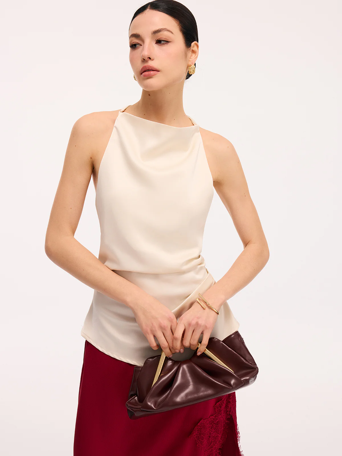 Braided Back Detail Satin Halter Top - Image 6