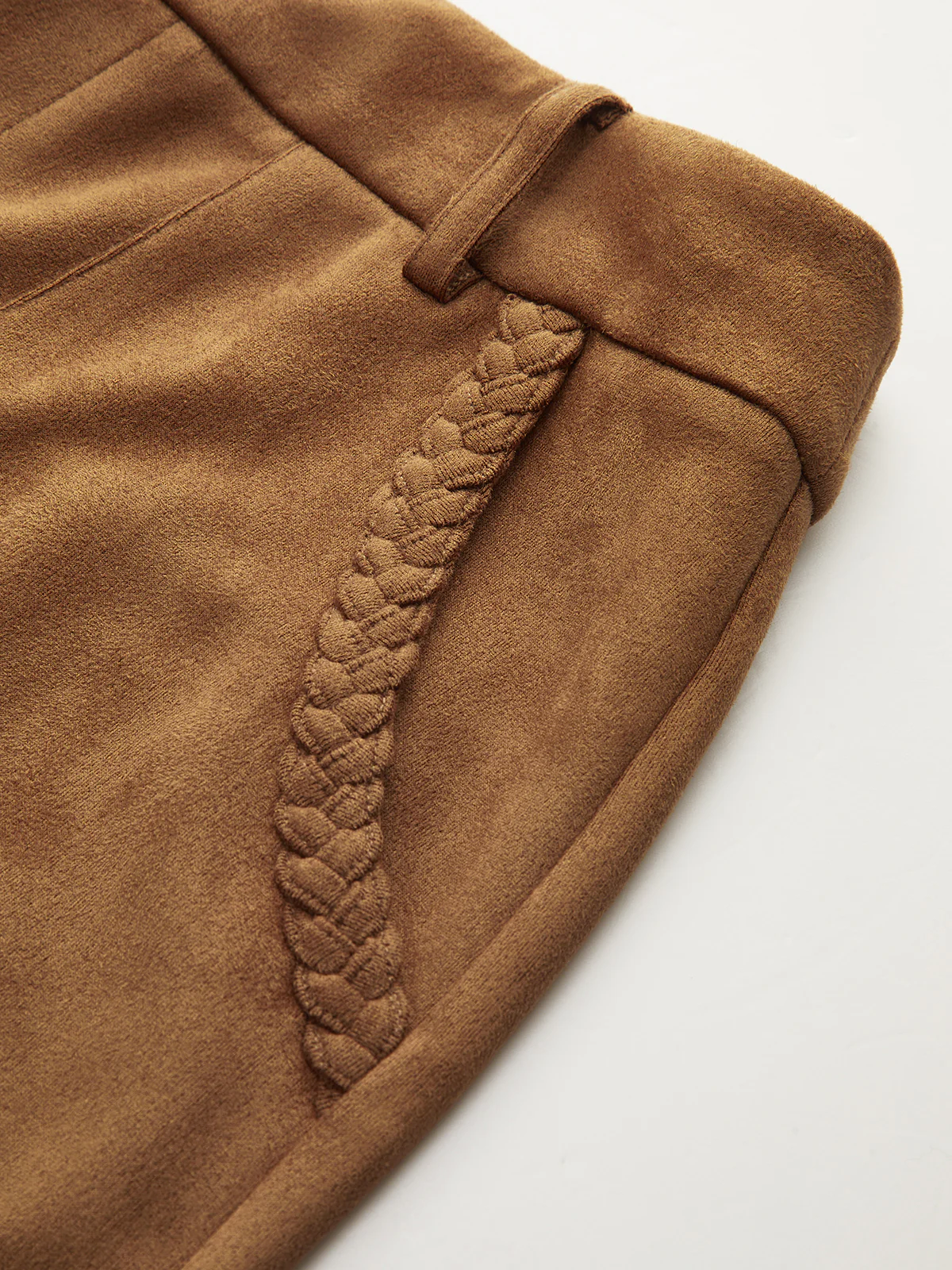 Braided Detail Mid-Waist Suede Effect Pants - Image 3