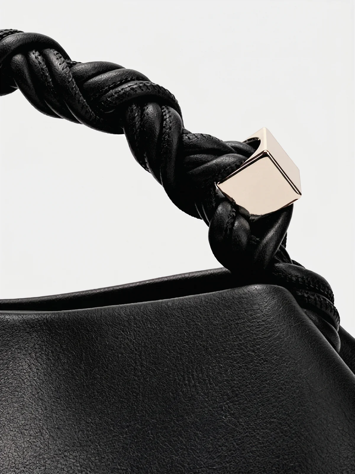 Braided Handle Soft Faux Leather Handbag - Image 5