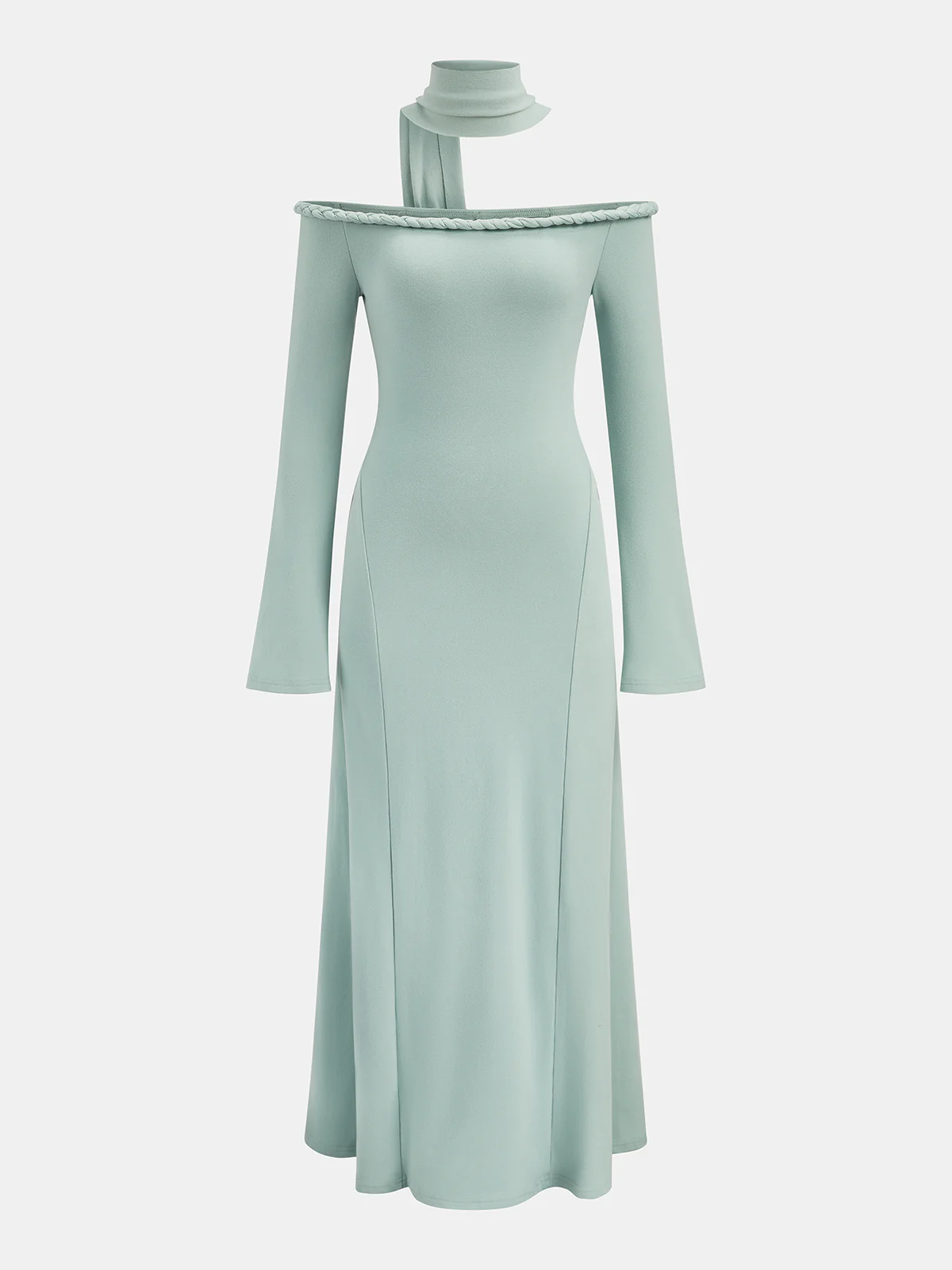 Braided Rope Off-Shoulder Long Sleeve Maxi Dress - Image 4