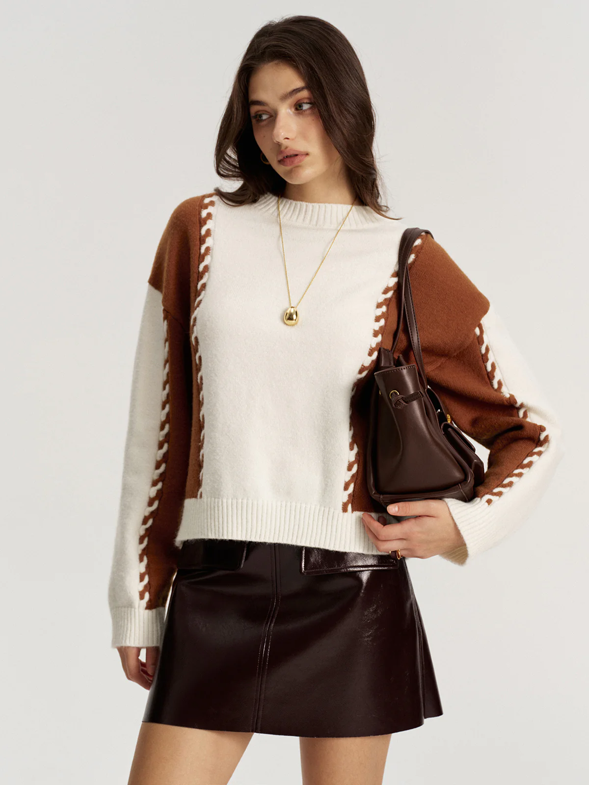 Braided Trim Two-Tone Sweater - Image 3