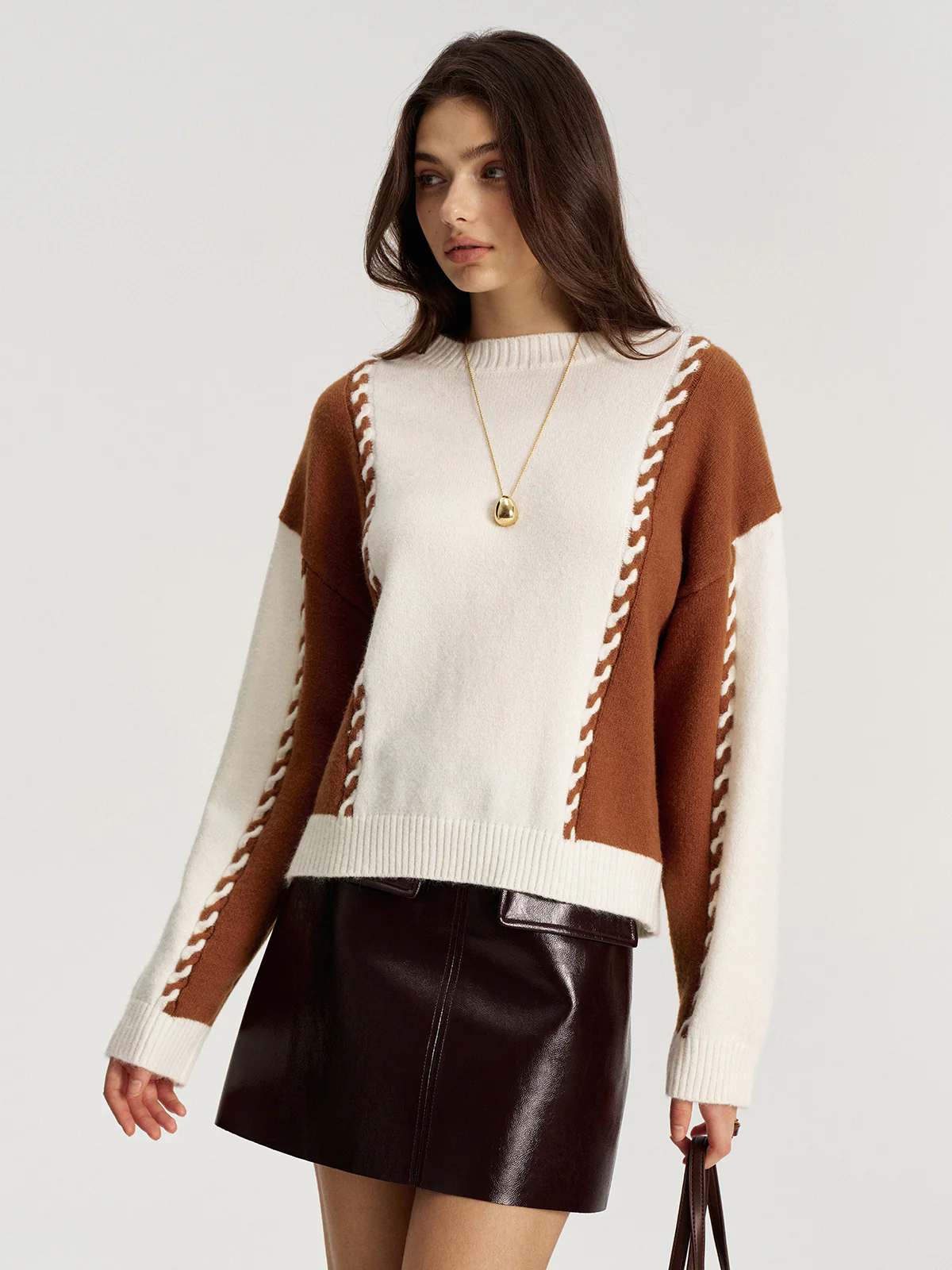Braided Trim Two-Tone Sweater - Image 4