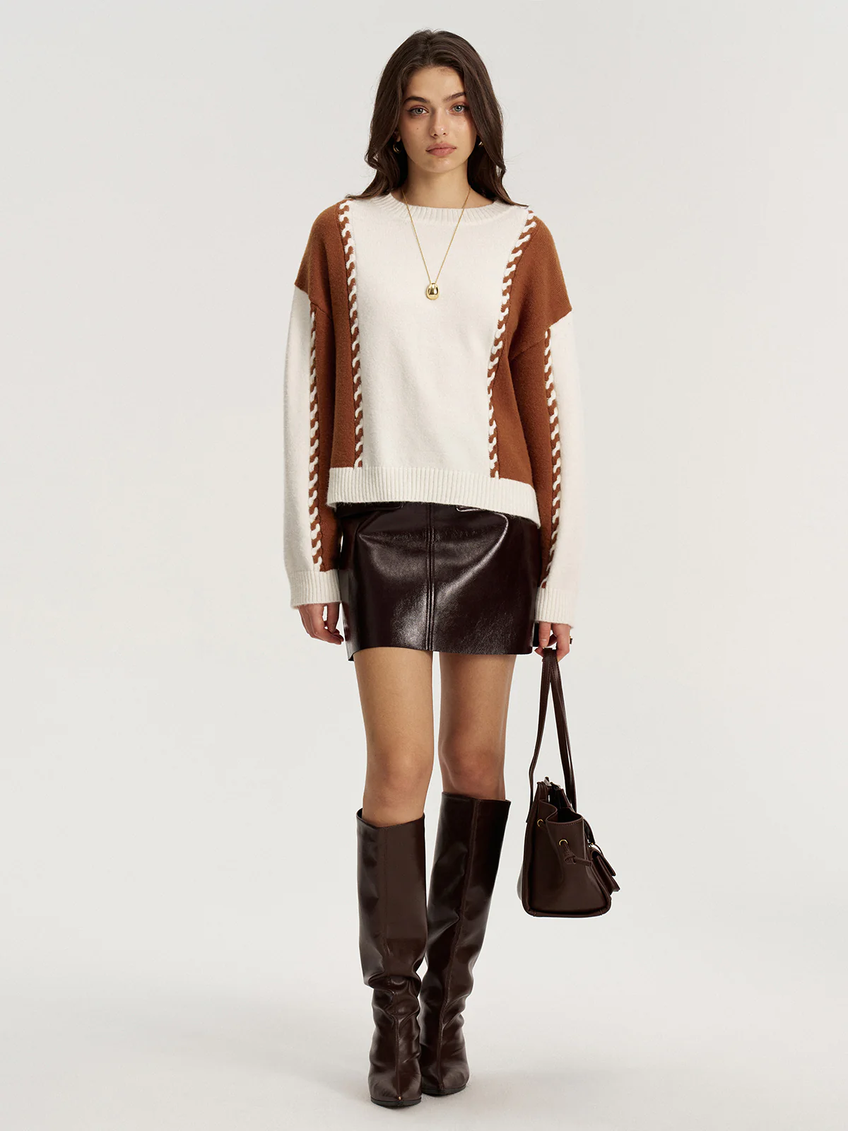 Braided Trim Two-Tone Sweater - Image 5