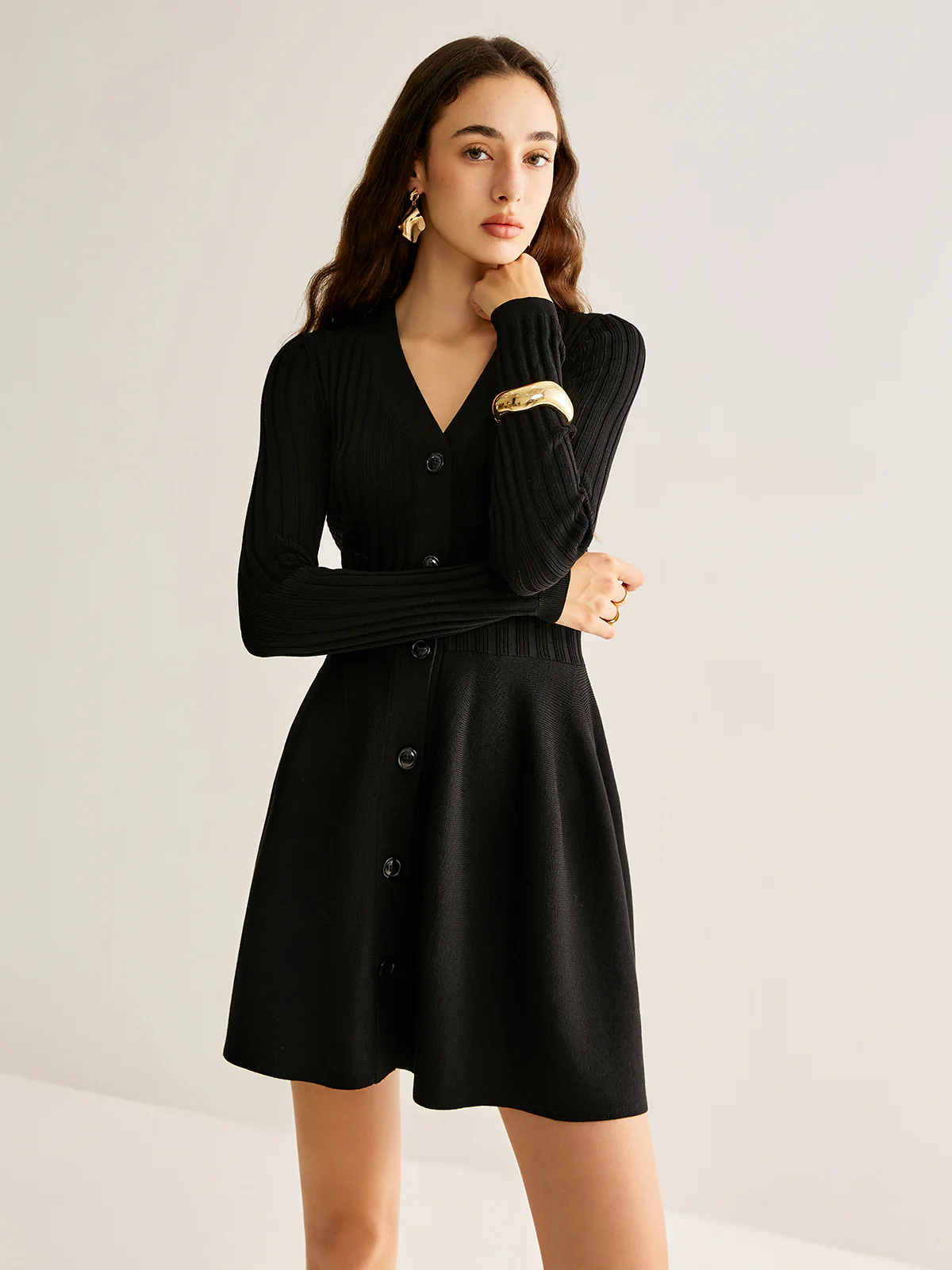 Breasted Flowy Sweater Short Dress - Image 2