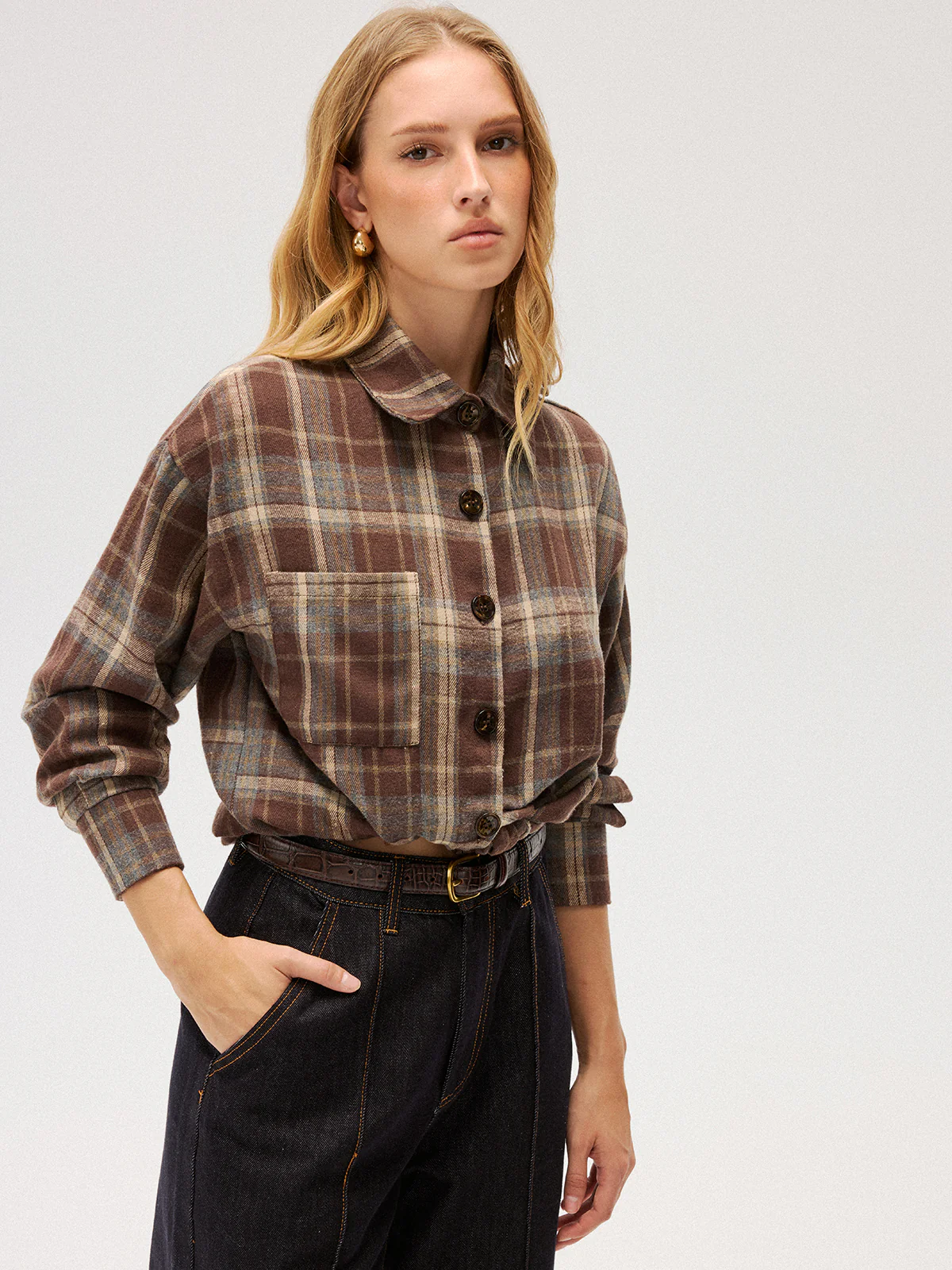 Brushed Plaid Button-Down Shirt - Image 3