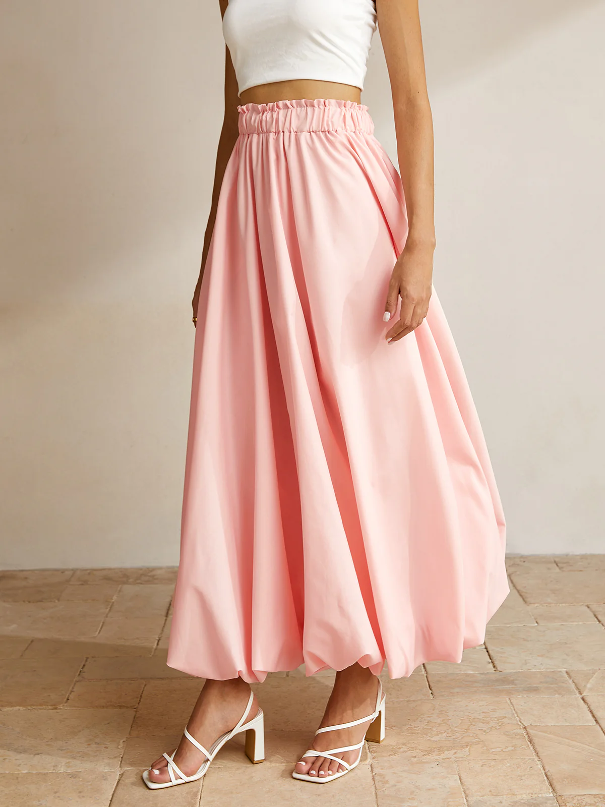 Bubble Elastic Waist Maxi Skirt - Image 4