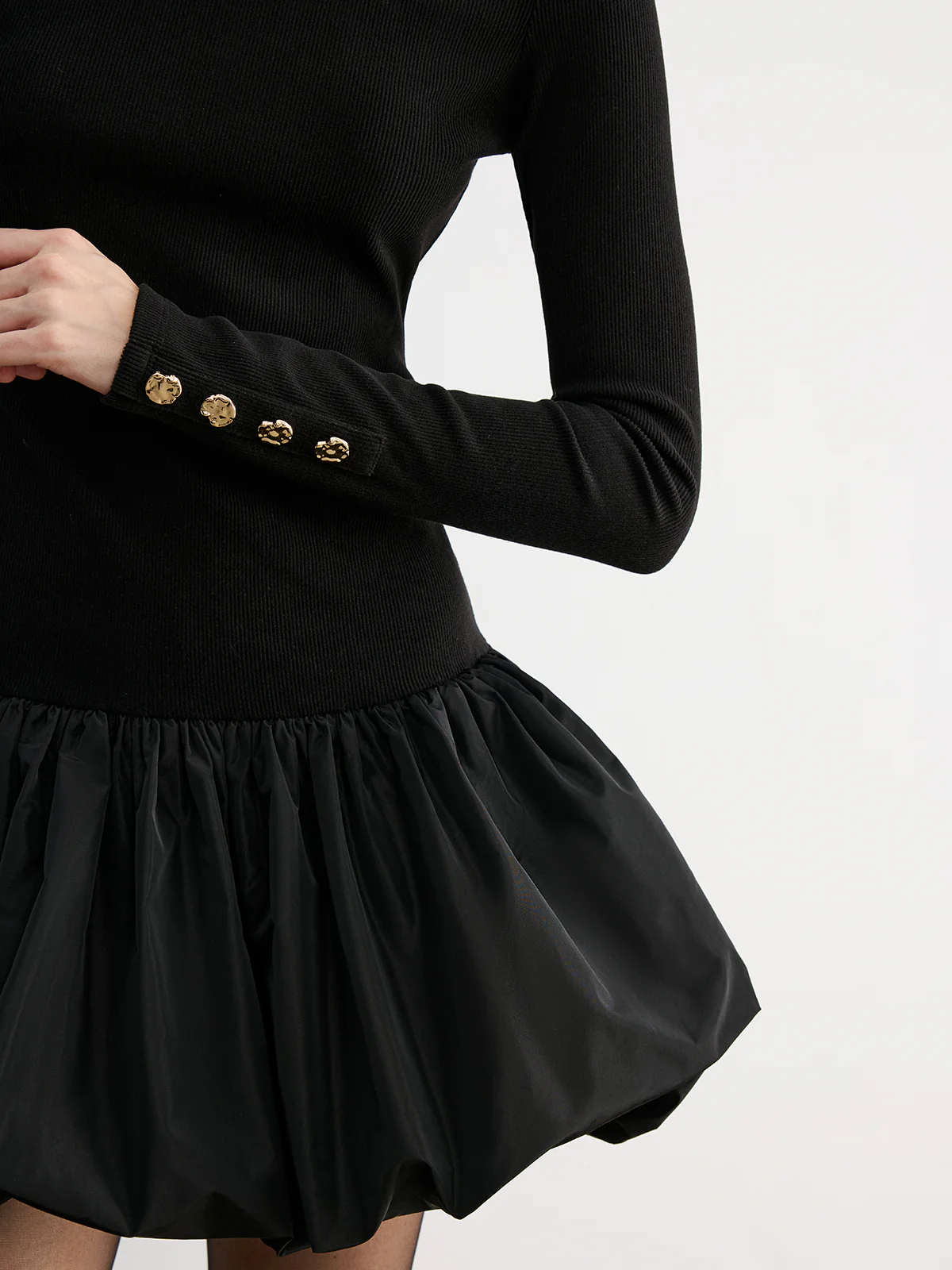 Bubble Hem Long-Sleeve Knit Mini Dress - Image 5