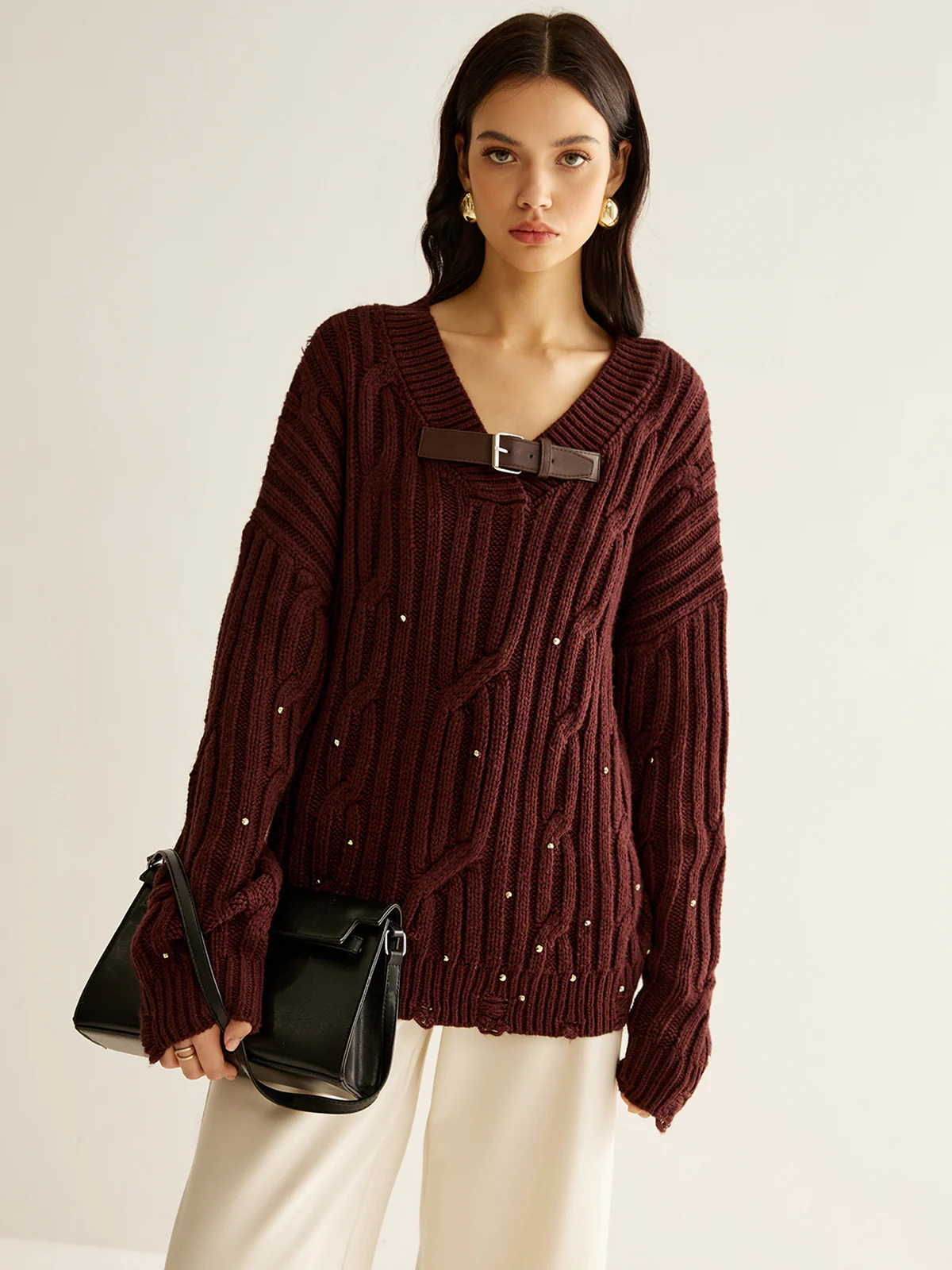 Buckle Belted Beaded Knit Top - Image 2
