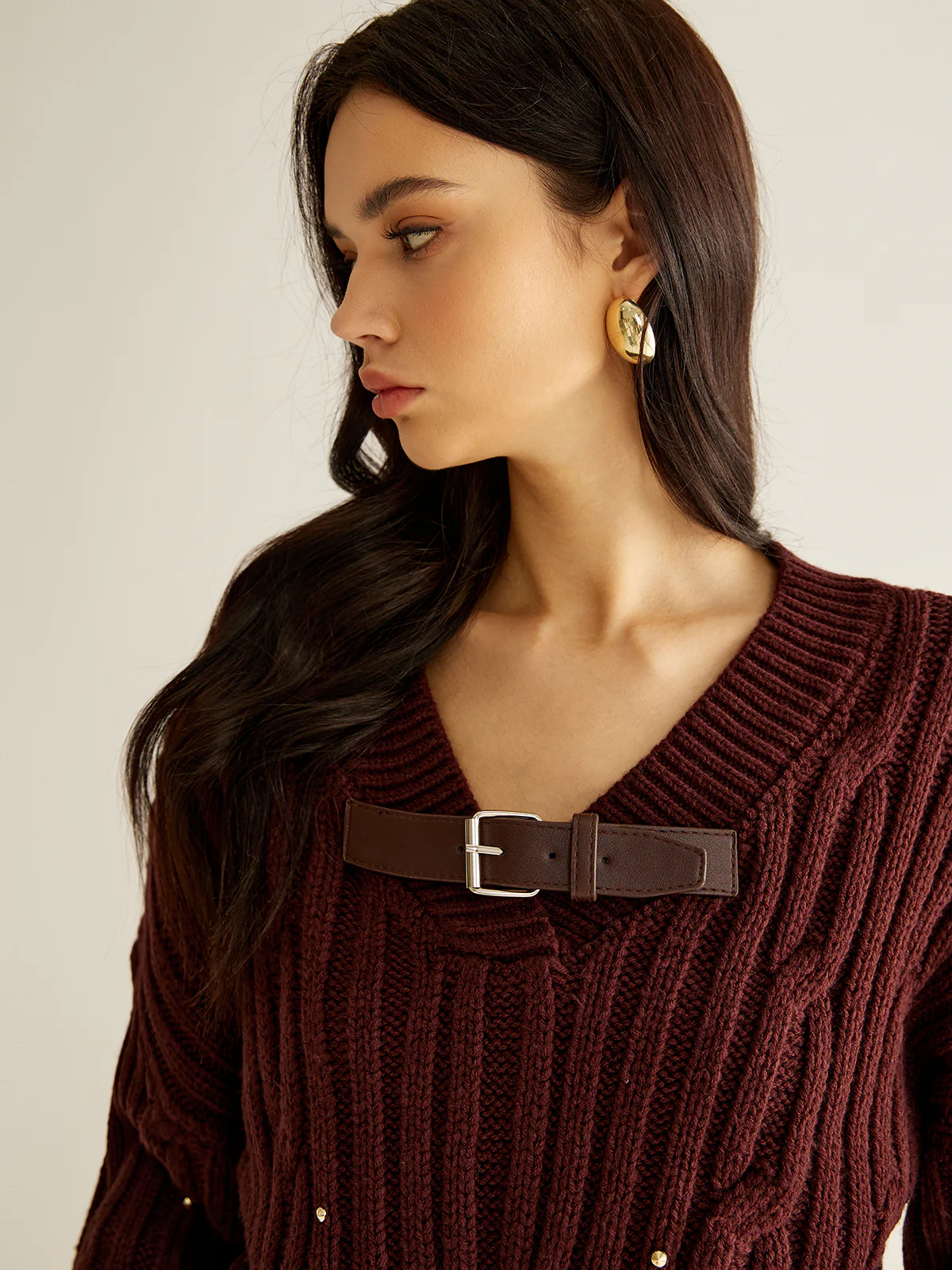Buckle Belted Beaded Knit Top - Image 5