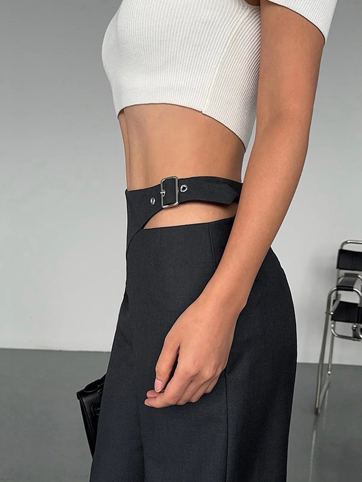Buckle Belted Cutout Pants - Image 2