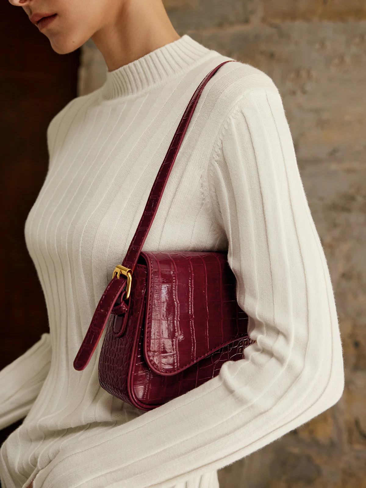 Buckle Checkered Small Armpit Bag - Image 2
