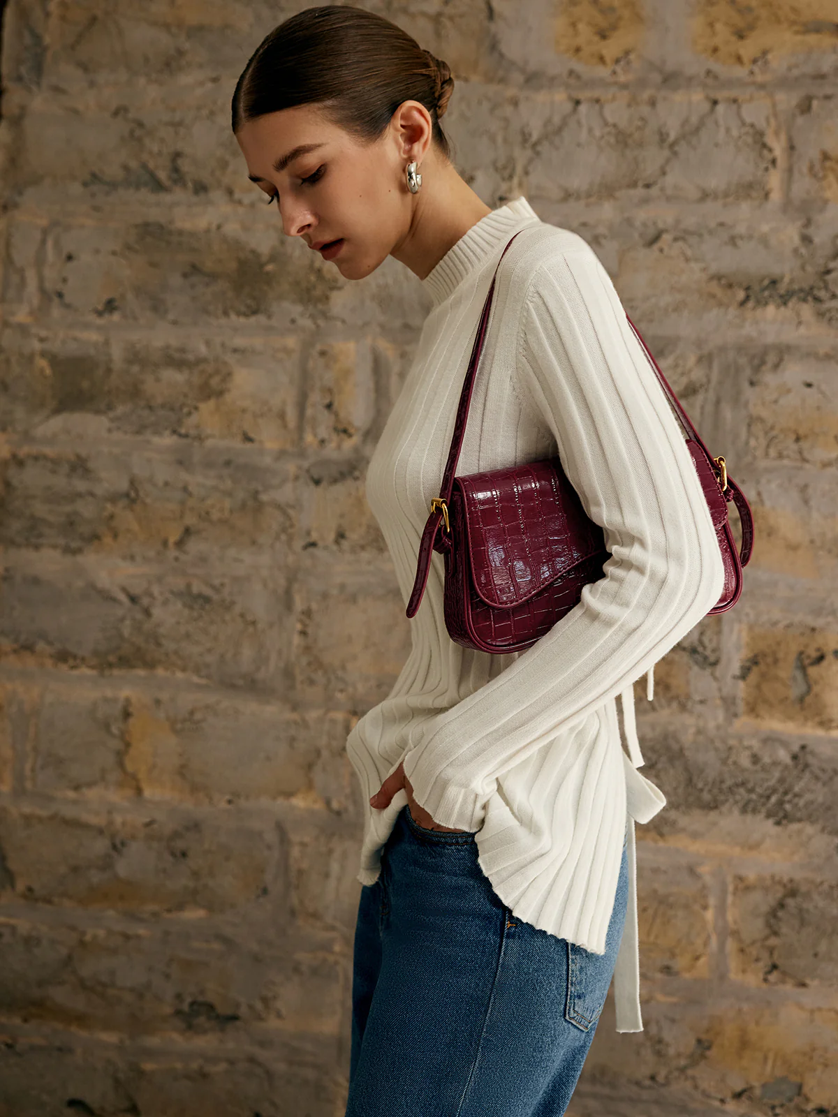 Buckle Checkered Small Armpit Bag - Image 3
