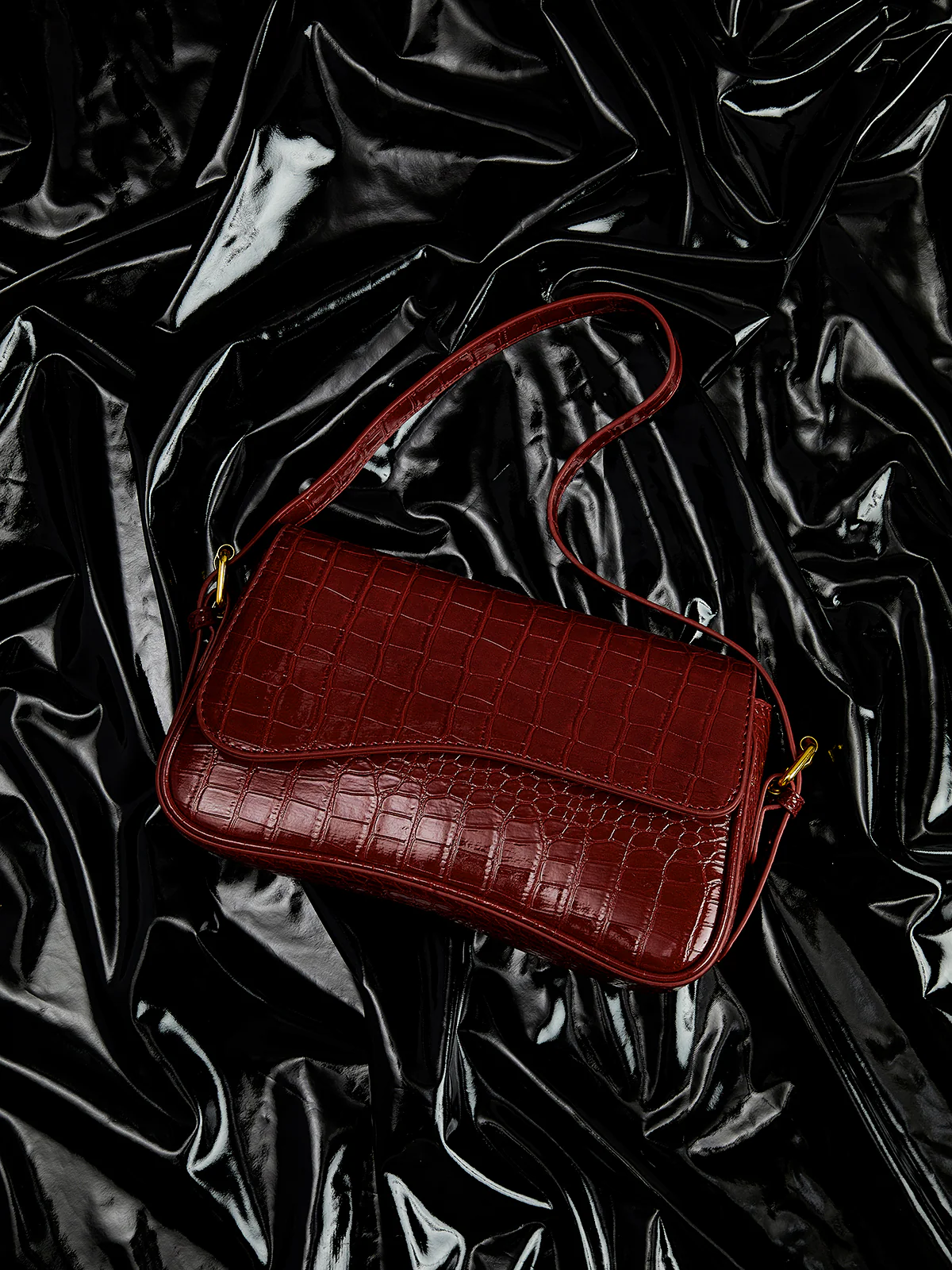 Buckle Checkered Small Armpit Bag - Image 4