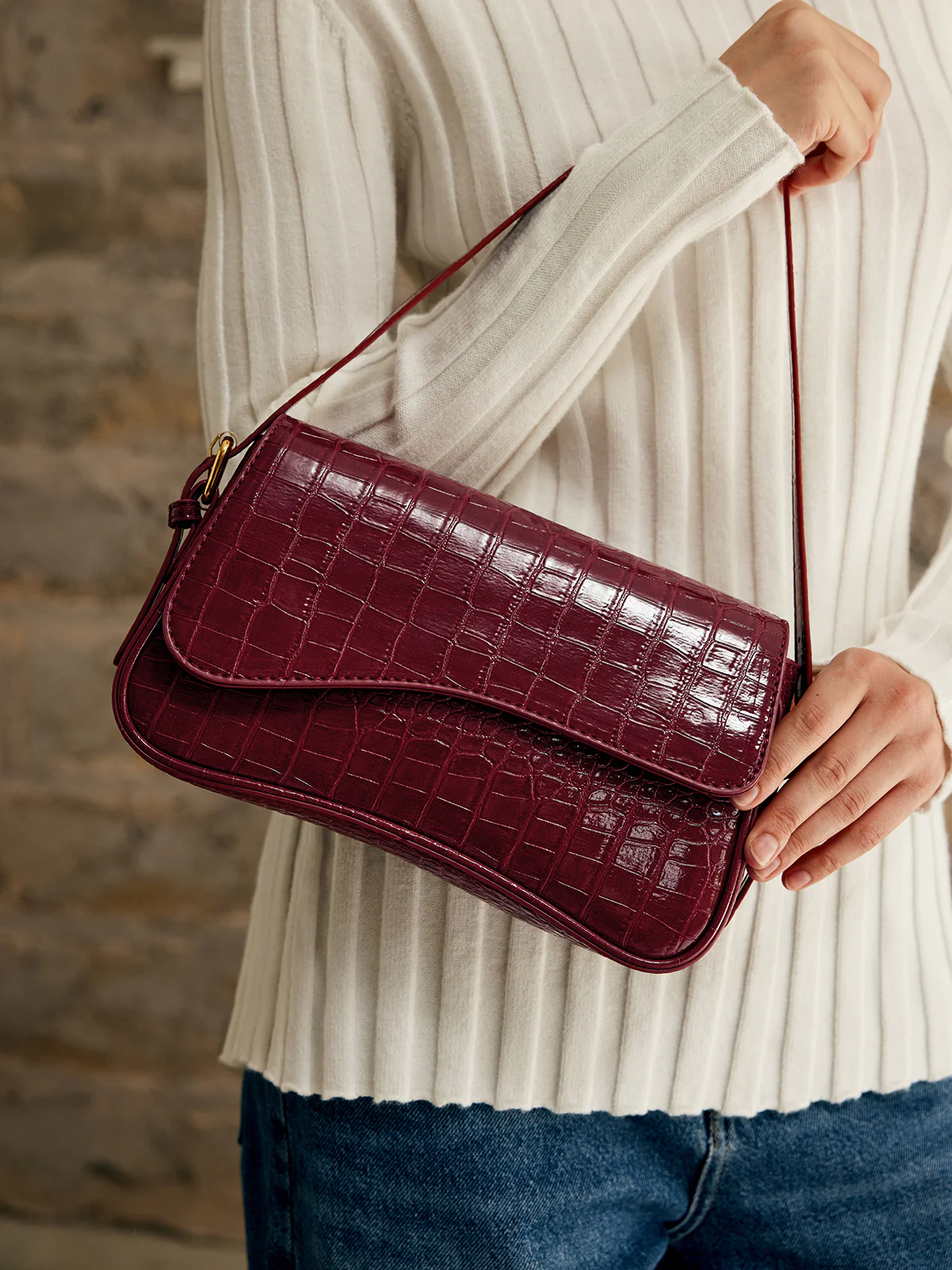 Buckle Checkered Small Armpit Bag - Image 6