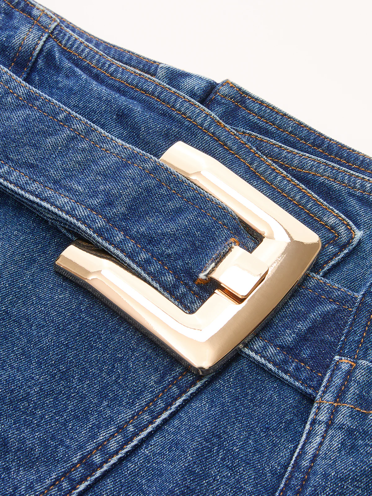 Buckle Detail Asymmetrical Denim Mini Skirt - Image 4