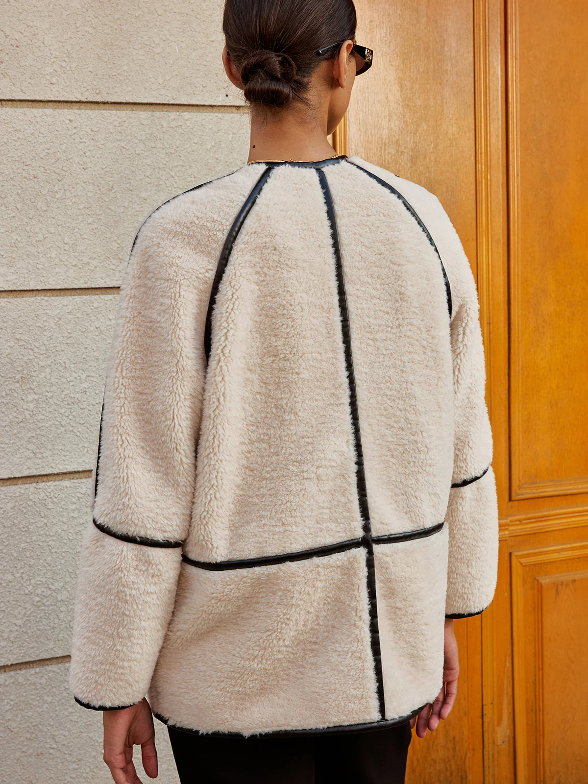 Buckle Detail Contrast Trim Faux Fur Coat - Image 4