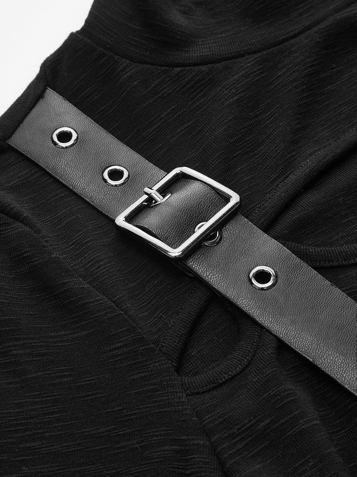 Buckle Detail Cut-Out Mock Neck Top - Image 3