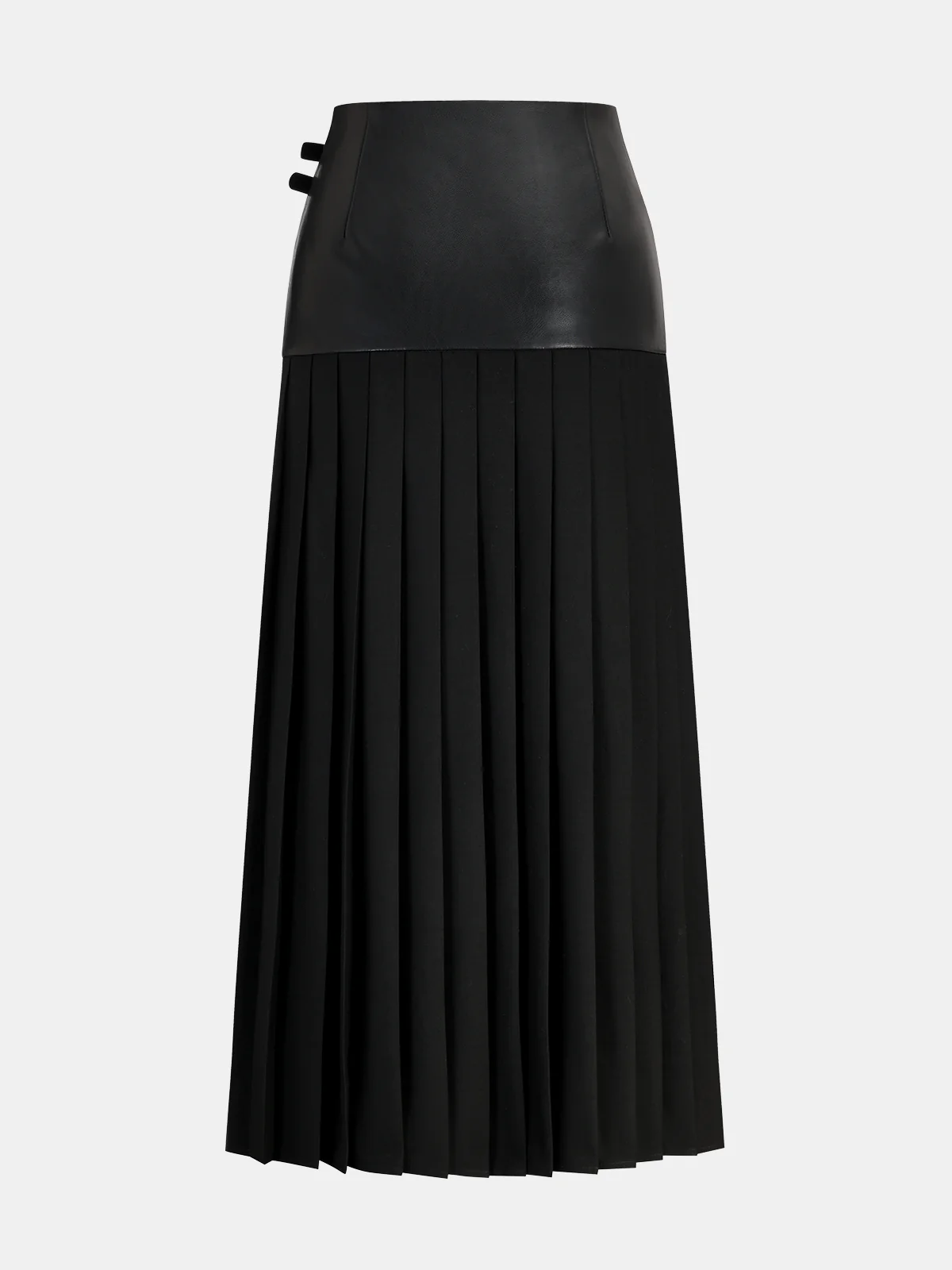 Buckle Detail Faux Leather Panel Pleated Midi Skirt - Image 2