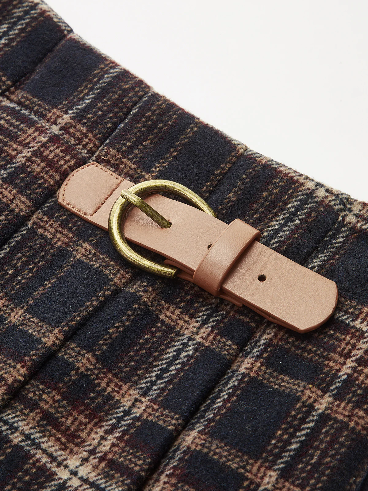 Buckle Detail Plaid Pleated Mini Skirt - Image 3