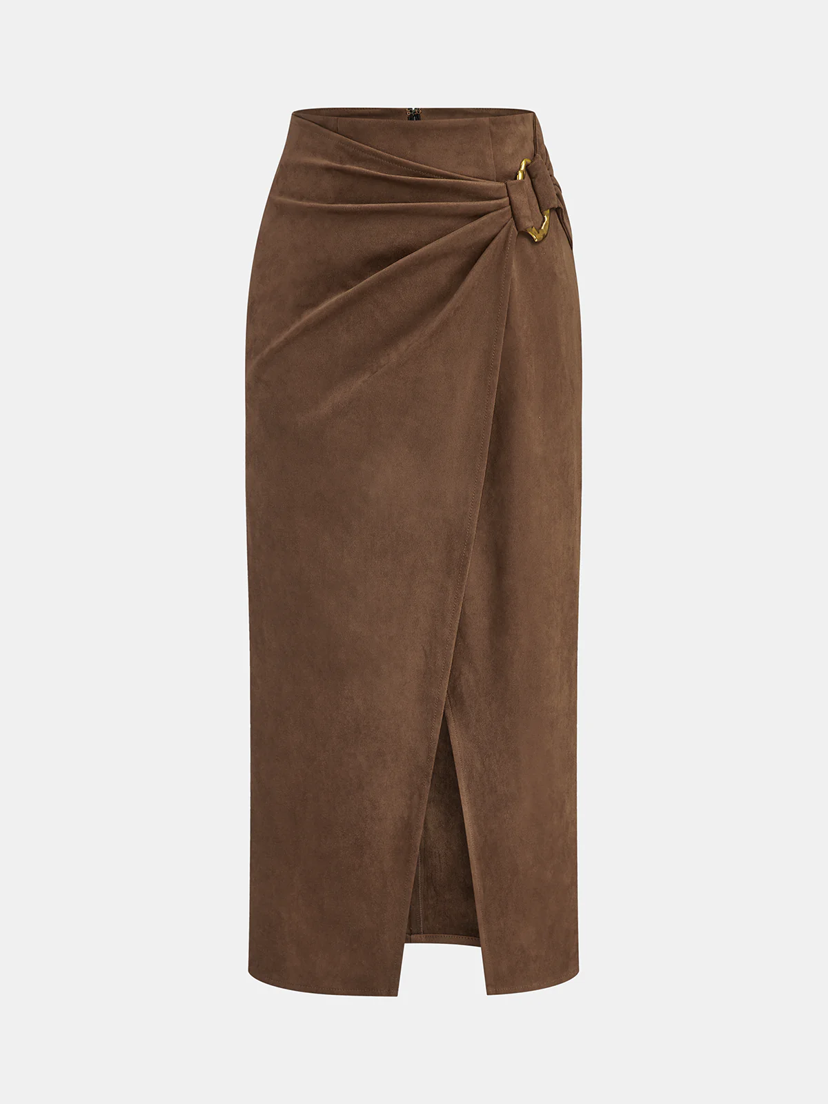 Buckle Detail Suede Effect Midi Skirt