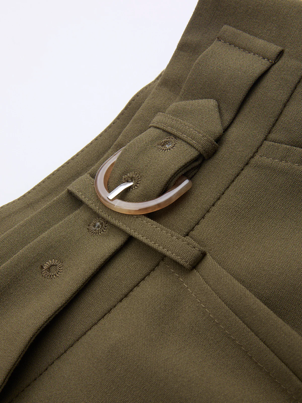 Buckle Detail Wide-Leg Tailored Pants - Image 3