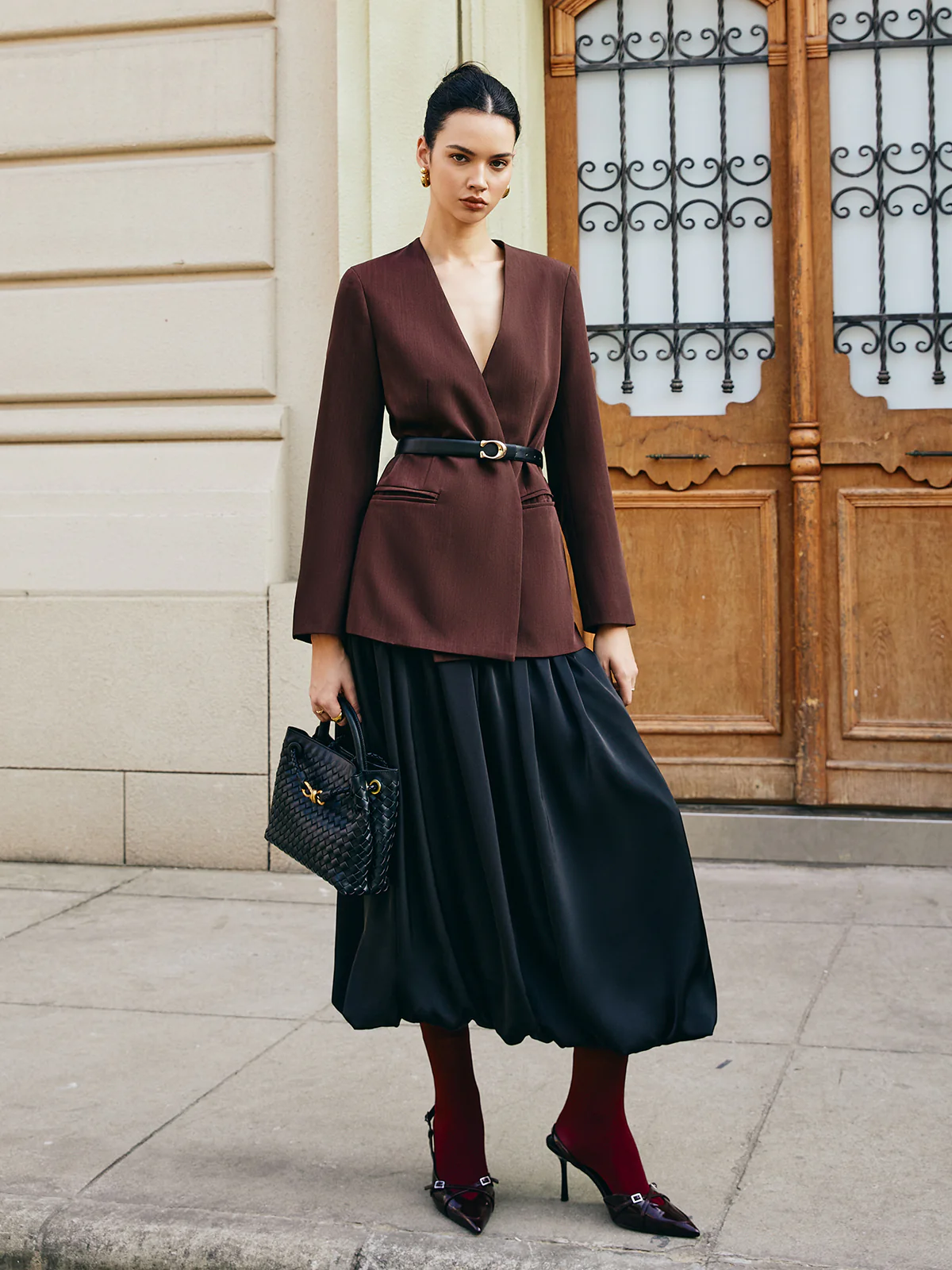 Bud Waist Pleated Satin Skirt - Image 3