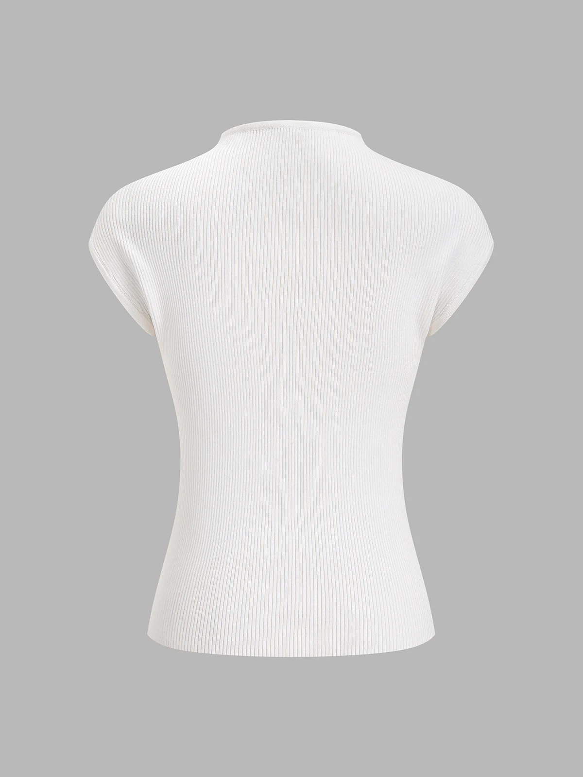 Butterfly Embroidery Keyhole Ribbed Knit Top - Image 2