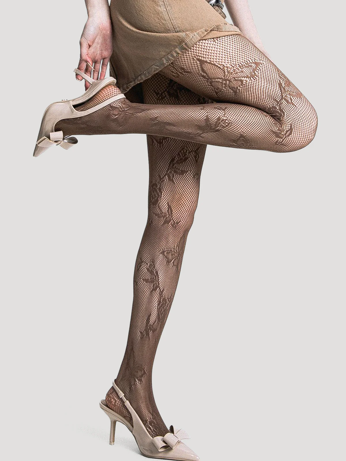 Butterfly Floral Sheer Fishnet Tights - Image 3