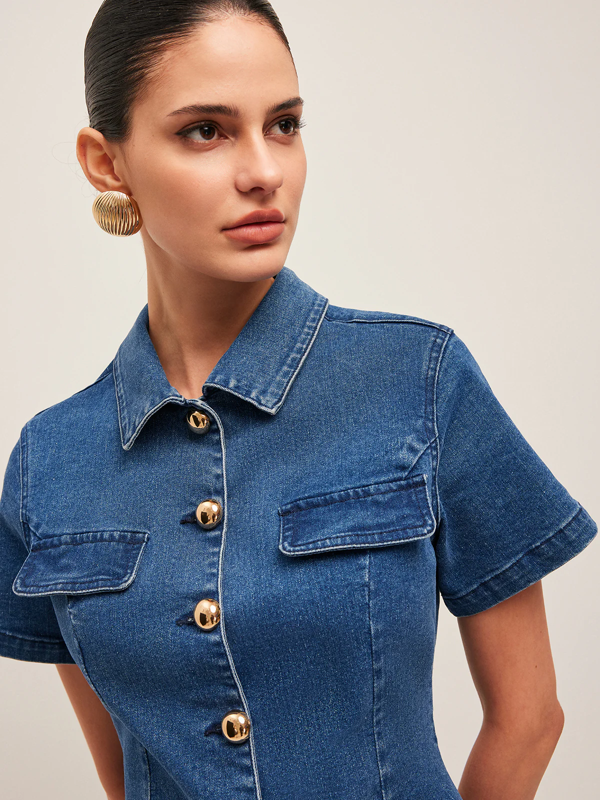 Button Denim Shirt Dress - Image 5
